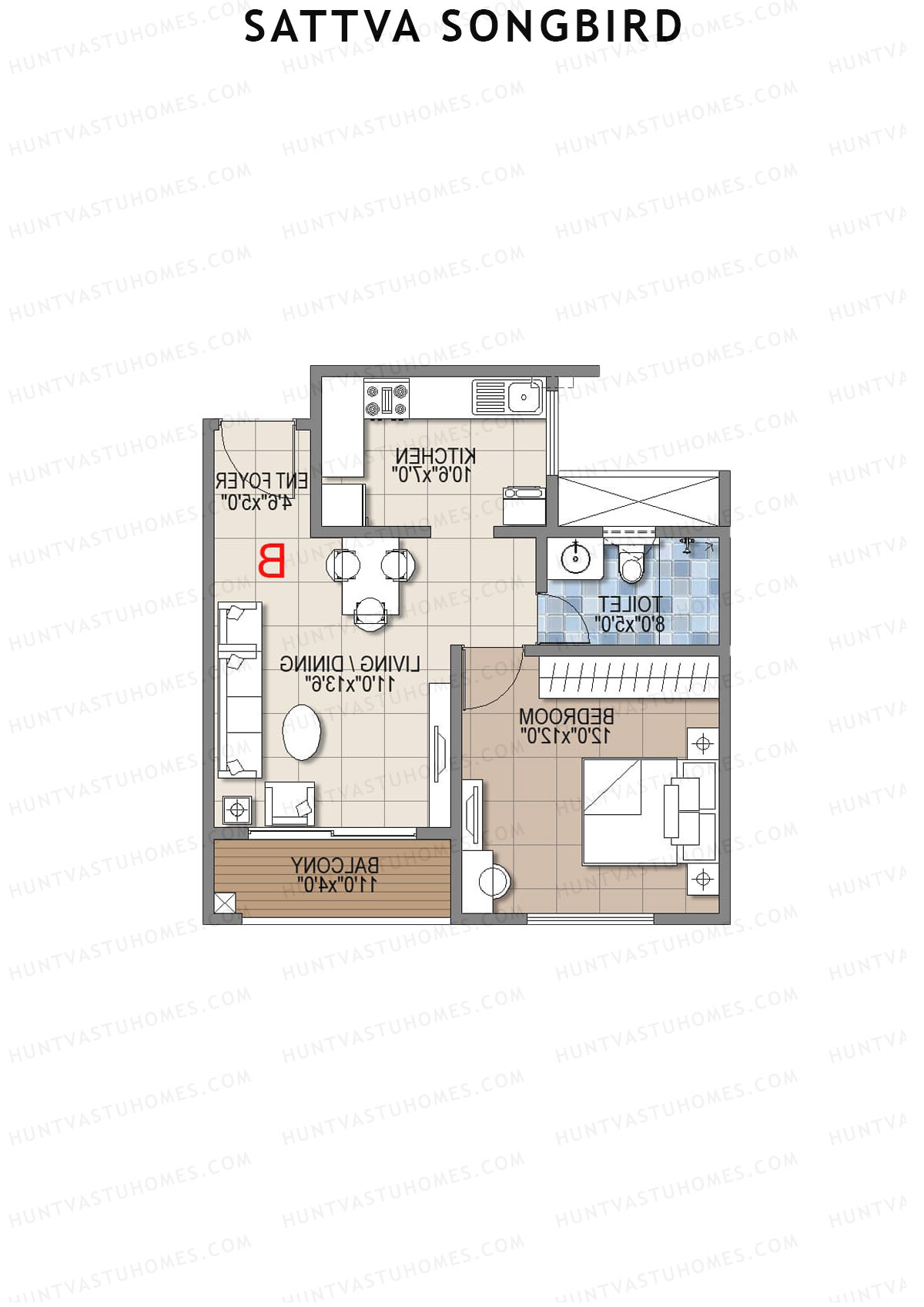 Sattva Songbird Tower 1 Unit 7 (Type B) Floor Plan