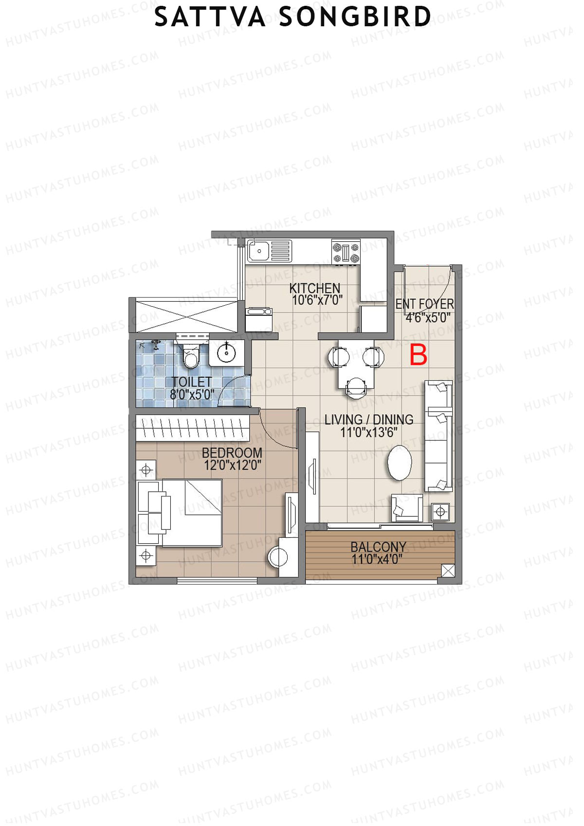 Sattva Songbird Tower 1 Unit 8 (Type B) Floor Plan