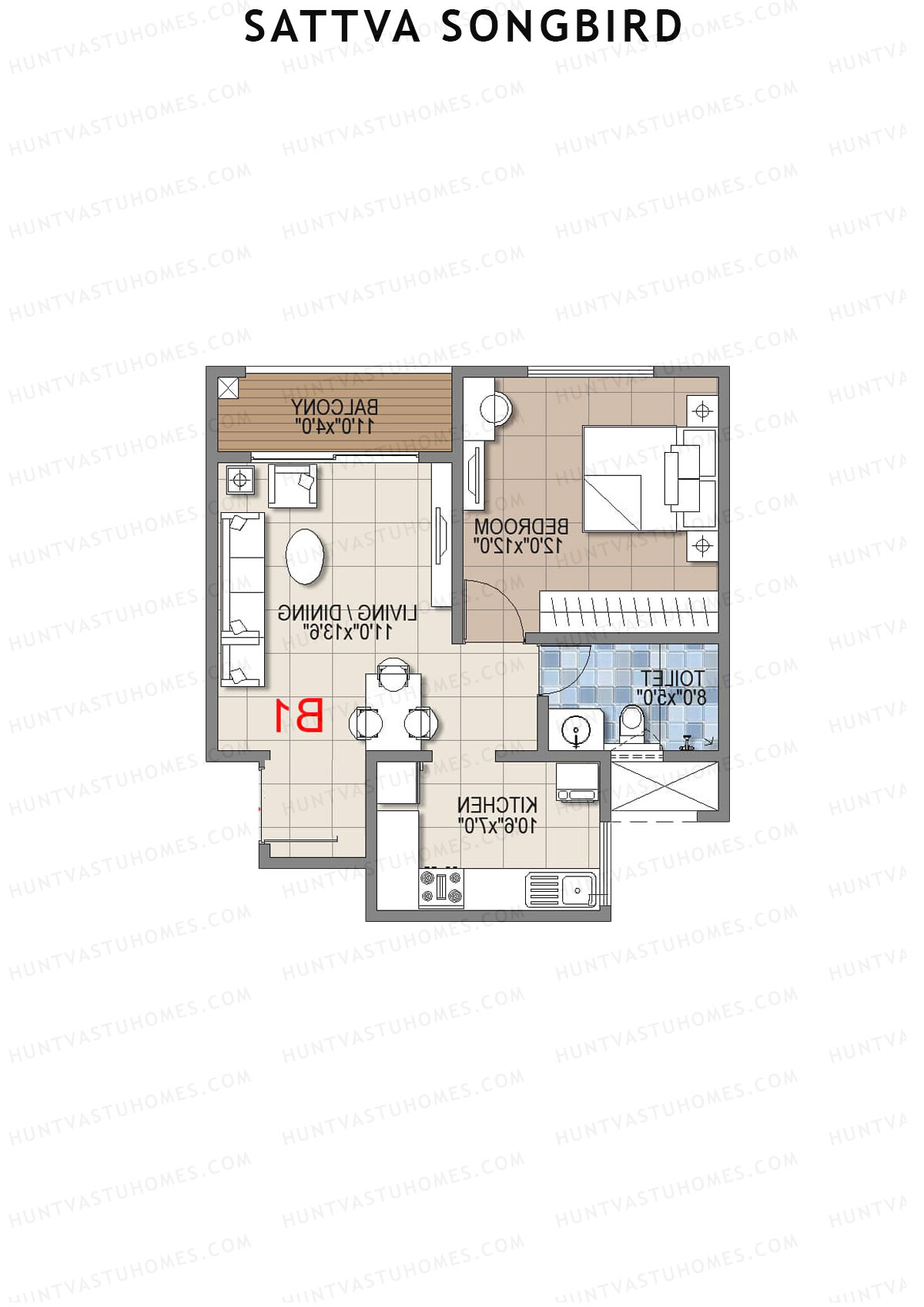 Sattva Songbird Tower 2 Unit 2 (Type B1) Floor Plan