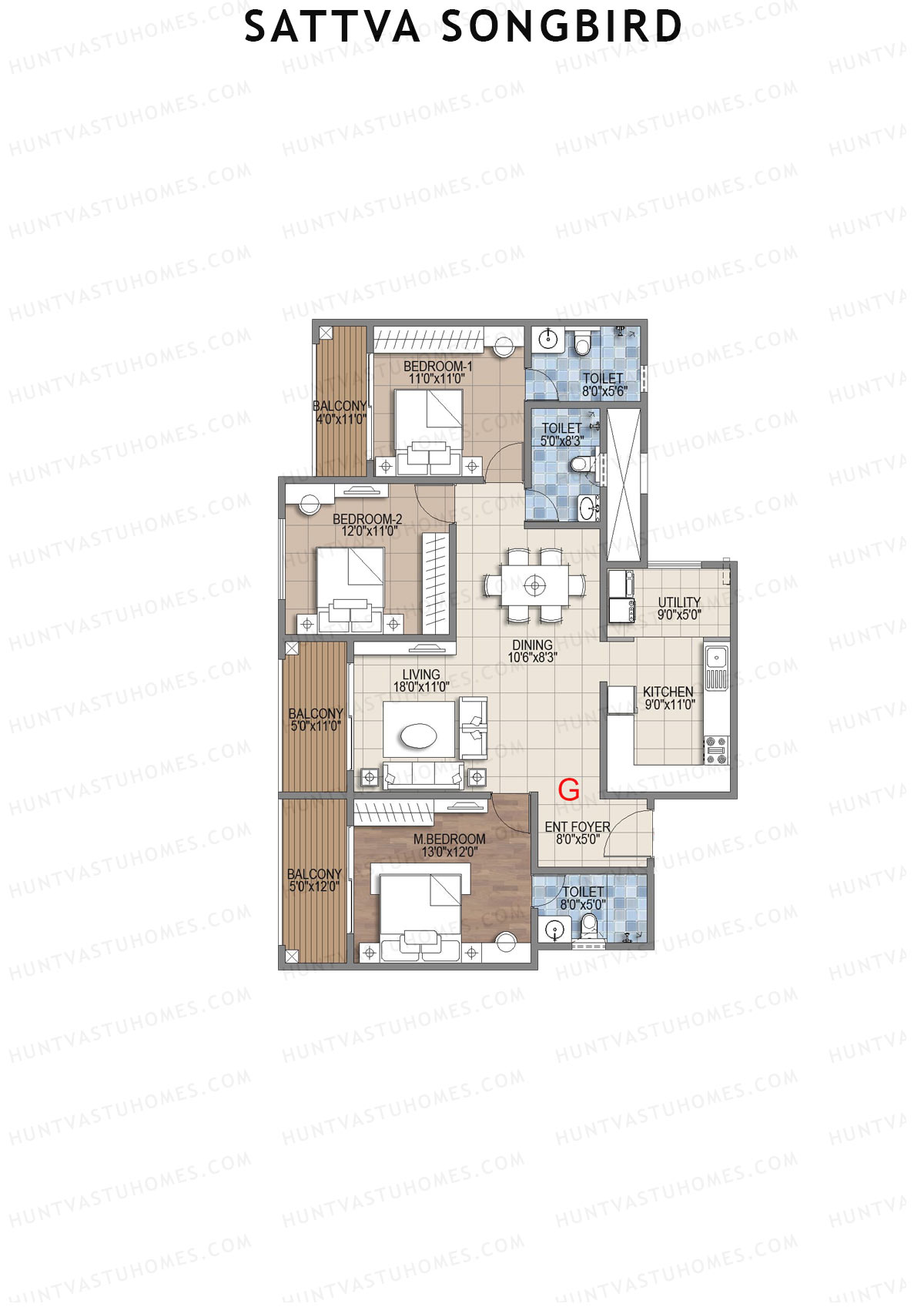 Sattva Songbird Tower 3 Unit 3 (Type G) Floor Plan