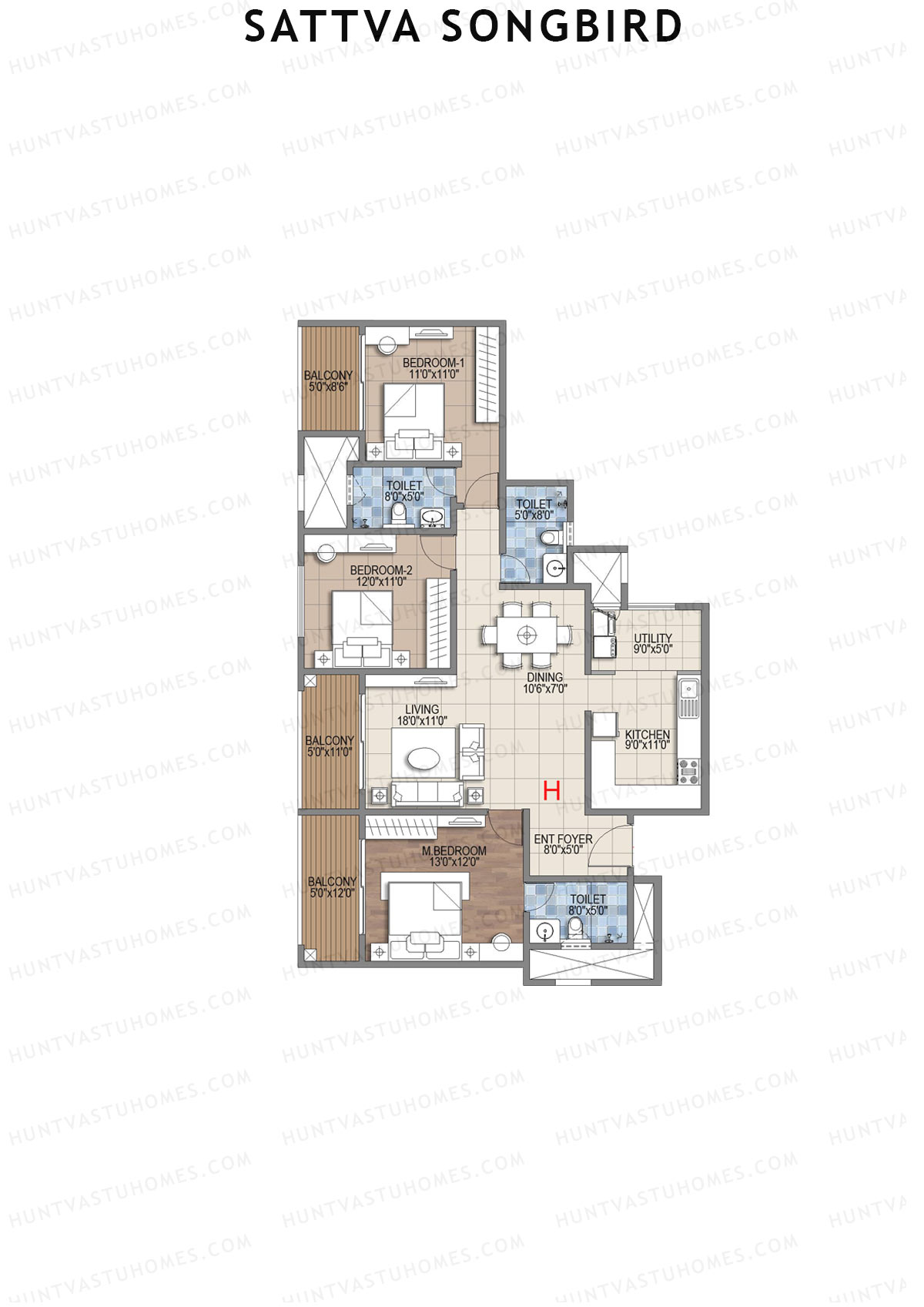 Sattva Songbird Tower 3 Unit 4 (Type H) Floor Plan