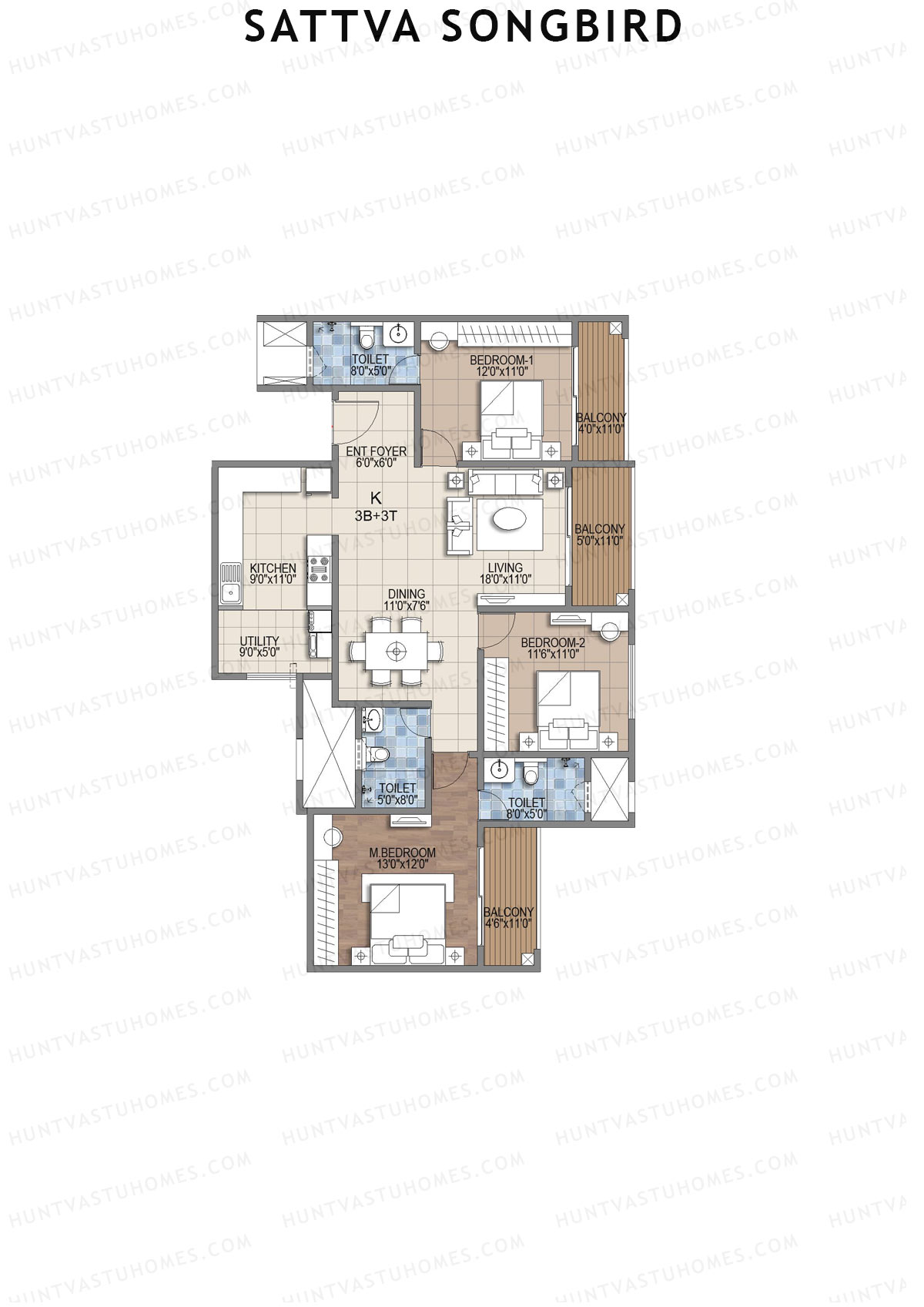 Sattva Songbird Tower 3 Unit 6 (Type K) Floor Plan