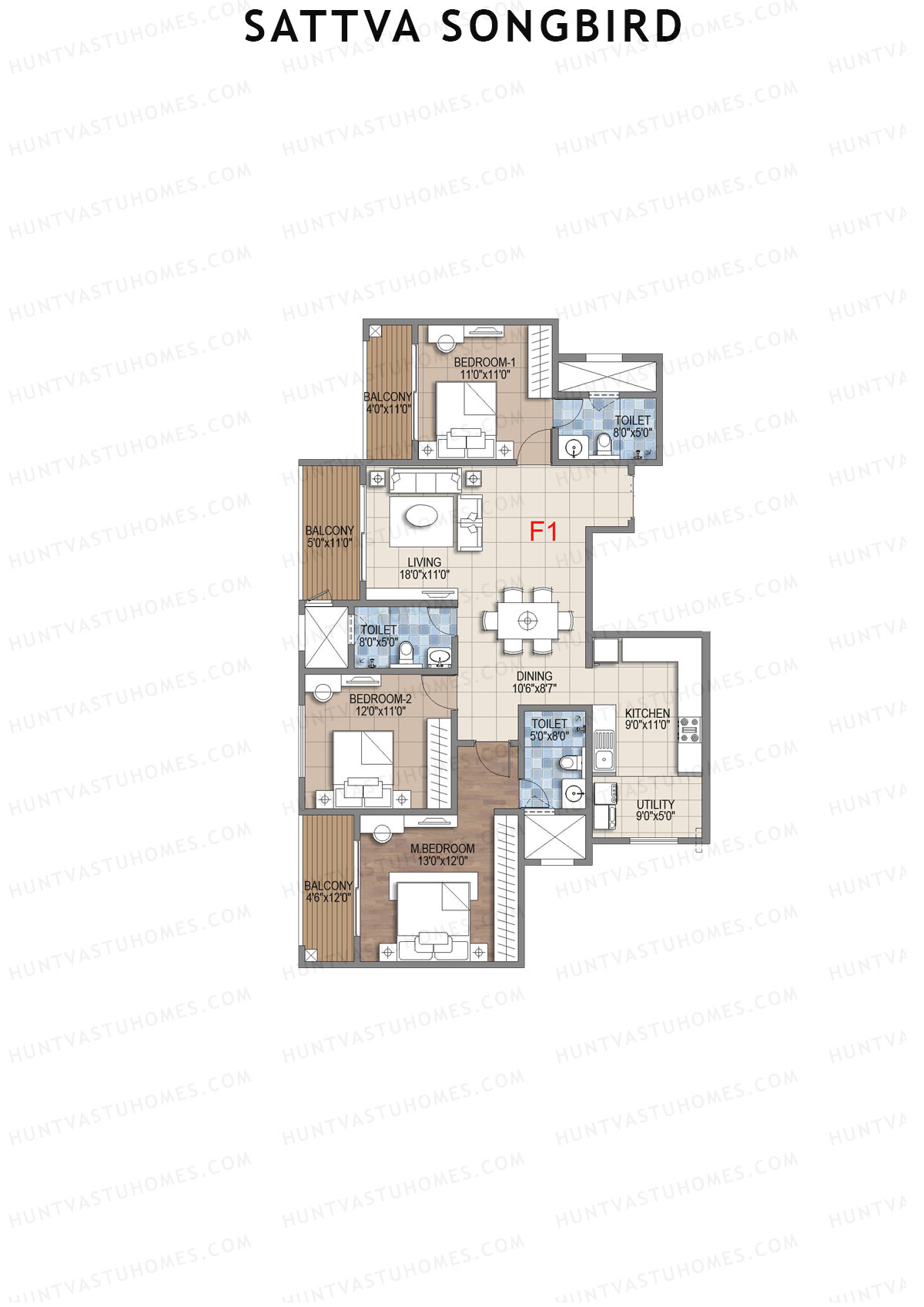 Sattva Songbird Tower 4 Unit 3 (Type F1) Floor Plan