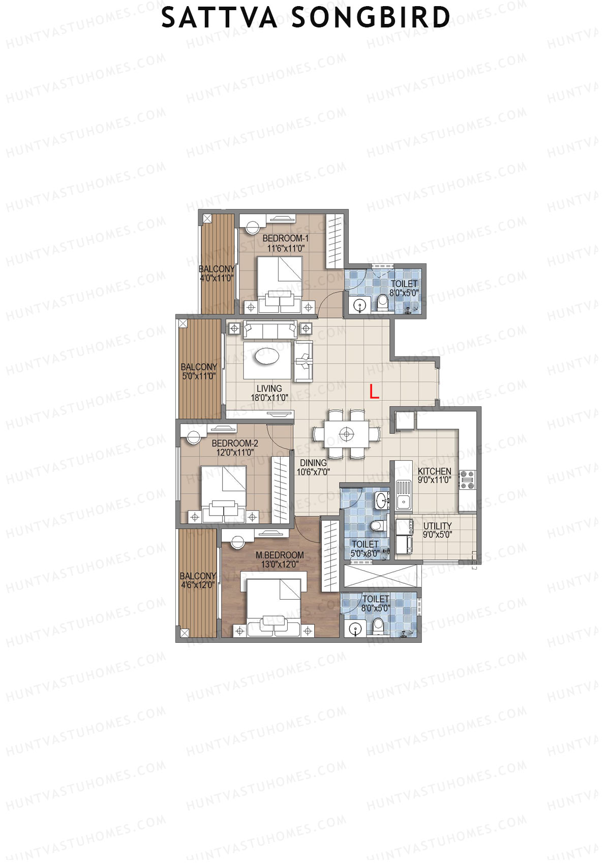 Sattva Songbird Tower 4 Unit 4 (Type L) Floor Plan