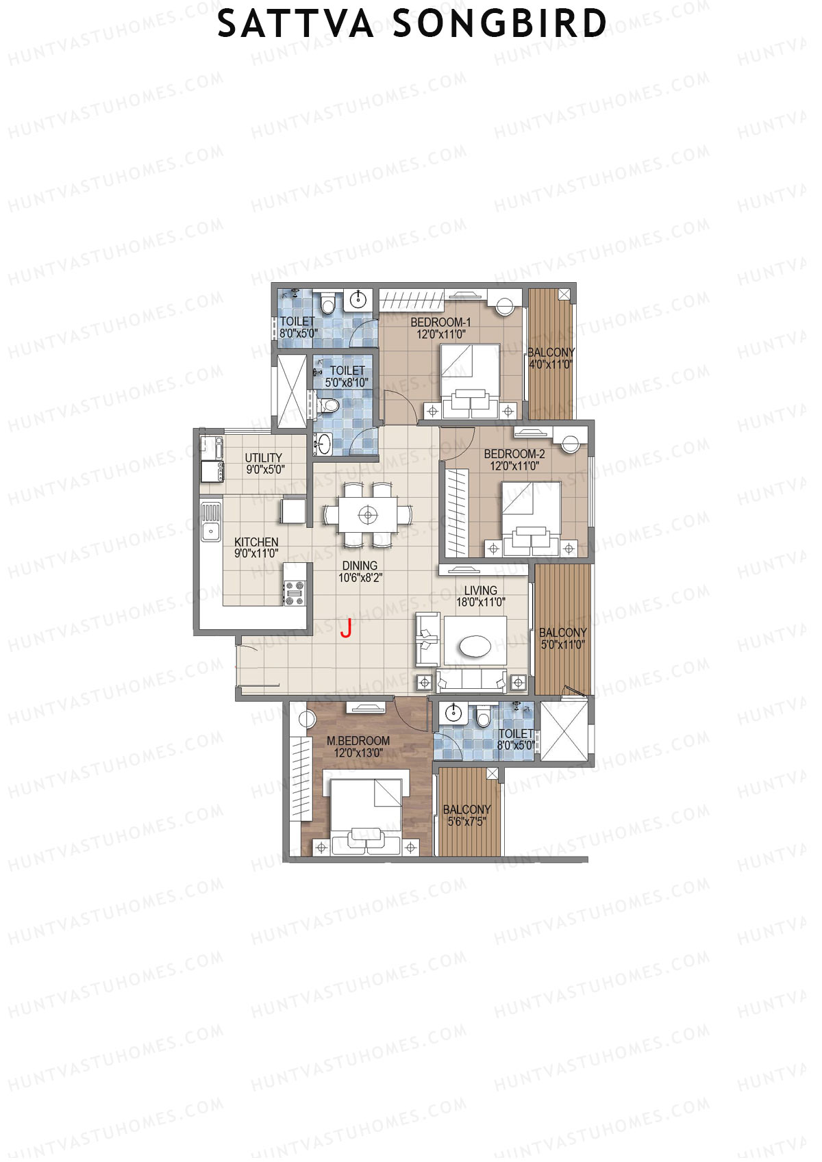 Sattva Songbird Tower 4 Unit 6 (Type J1) Floor Plan