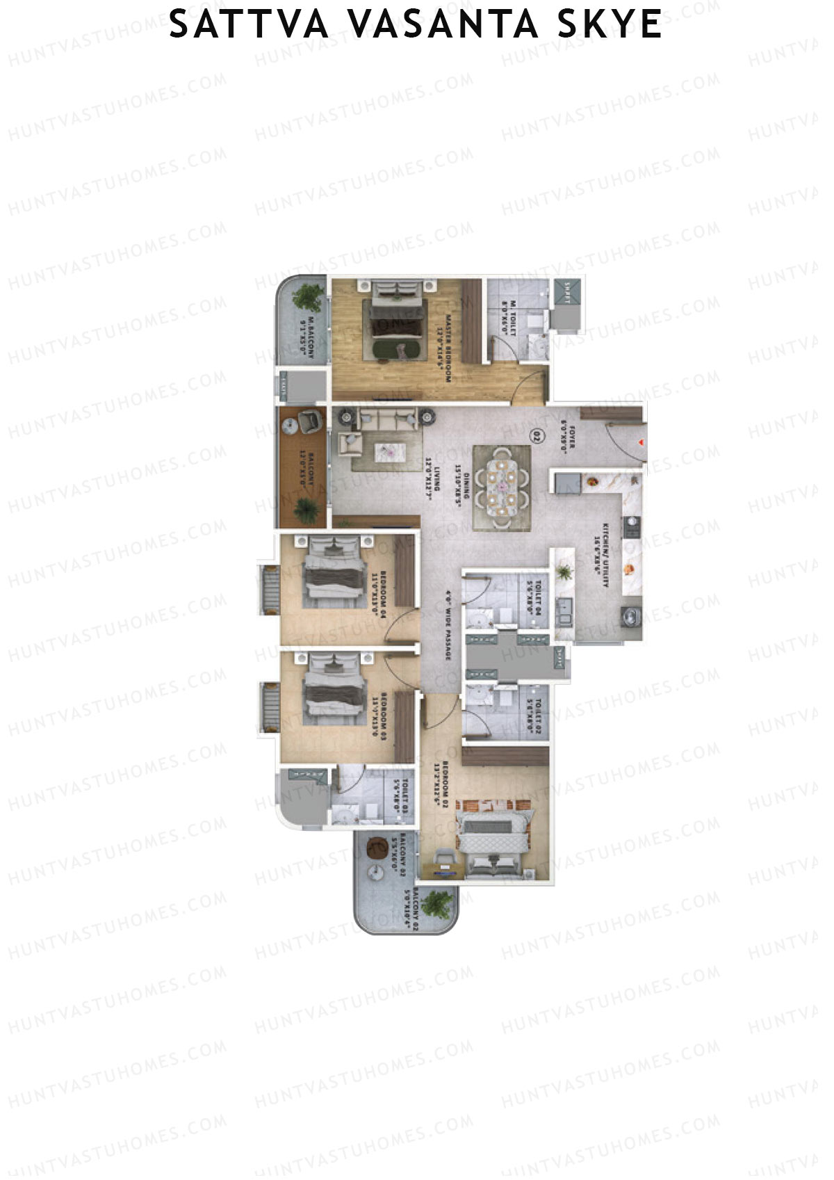 Sattva Vasanta Skye Block A Wing 1 Unit 2 (Type 2) Floor Plan