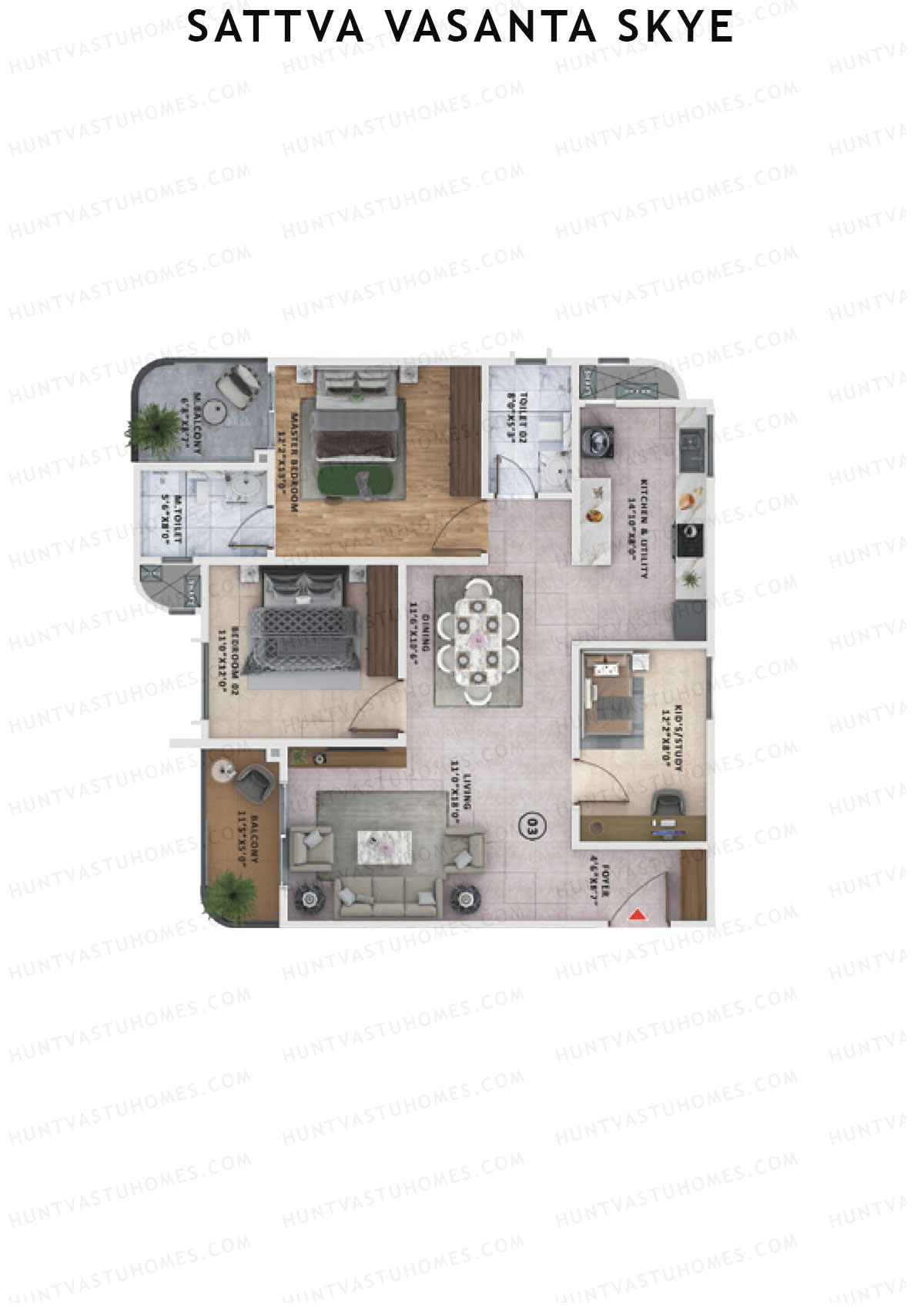 Sattva Vasanta Skye Block A Wing 3 Unit 3 (Type 2) Floor Plan