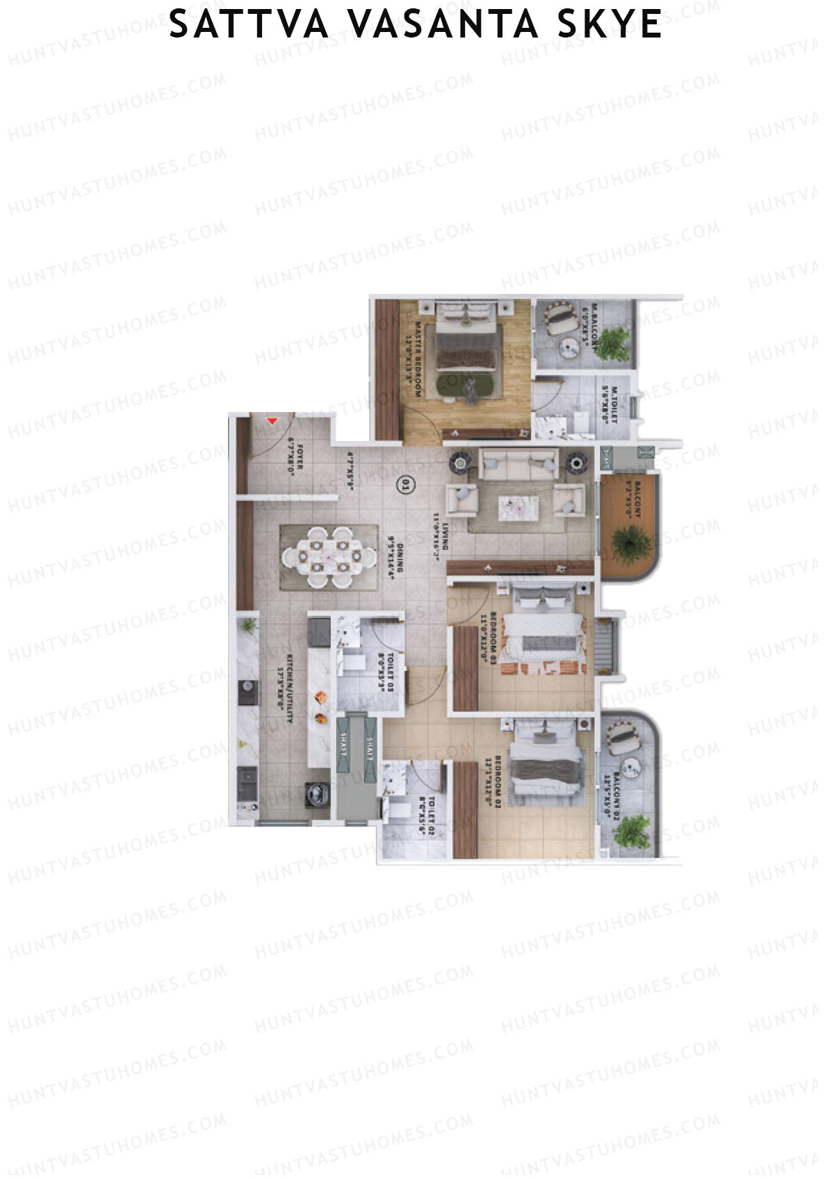 Sattva Vasanta Skye Block A Wing 4 Unit 1 (Type 2) Floor Plan