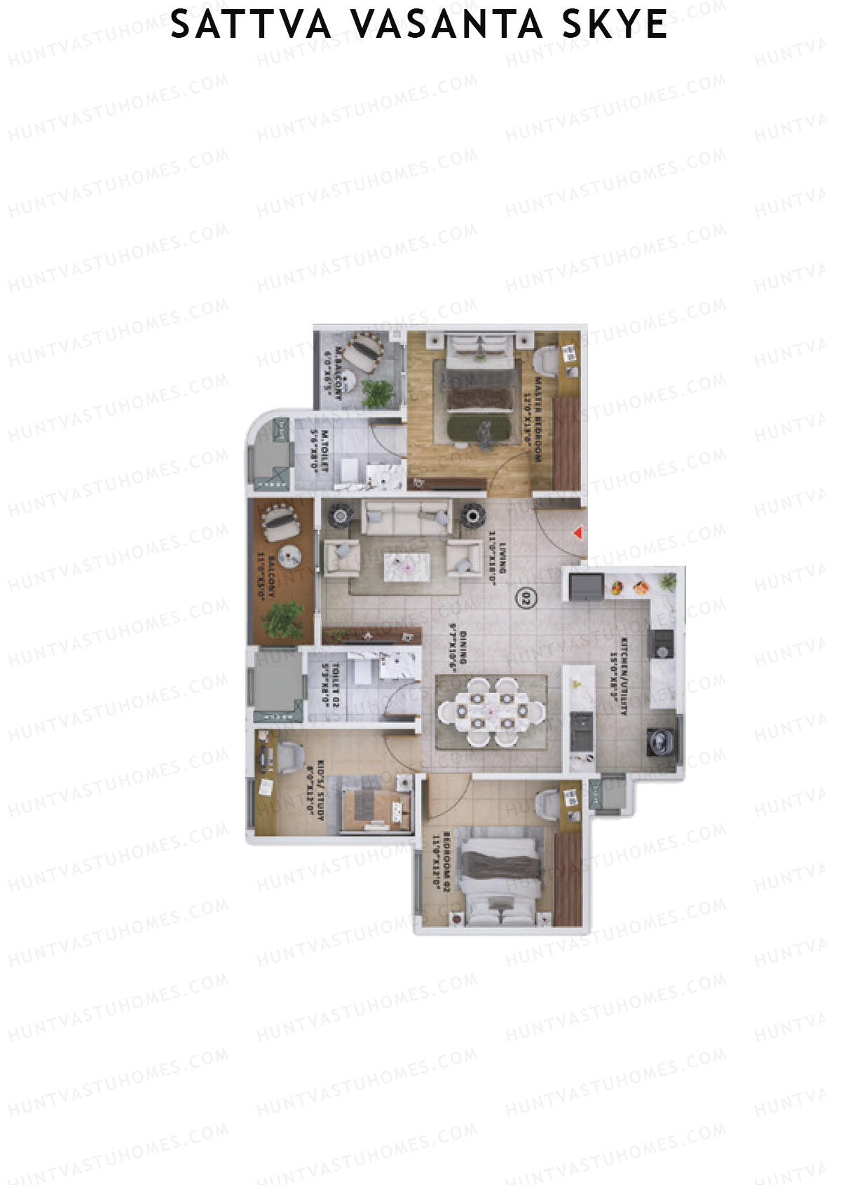 Sattva Vasanta Skye Block A Wing 4 Unit 2 (Type 1) Floor Plan