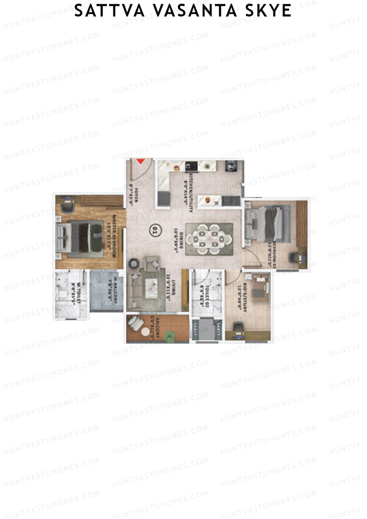 Sattva Vasanta Skye Block A Wing 5 Unit 1 (Type 3) Floor Plan