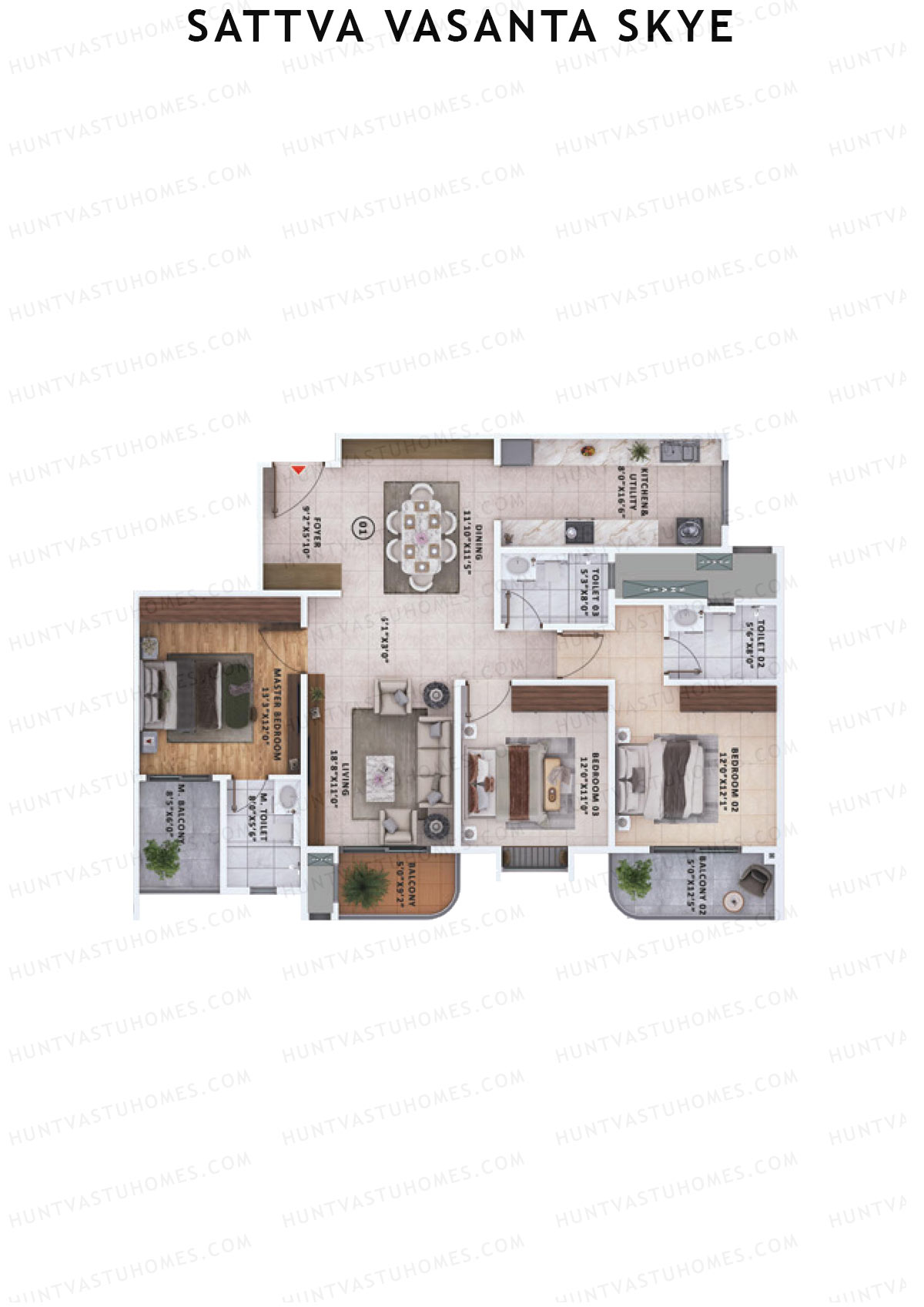 Sattva Vasanta Skye Block A Wing 7 Unit 1 (Type 7) Floor Plan