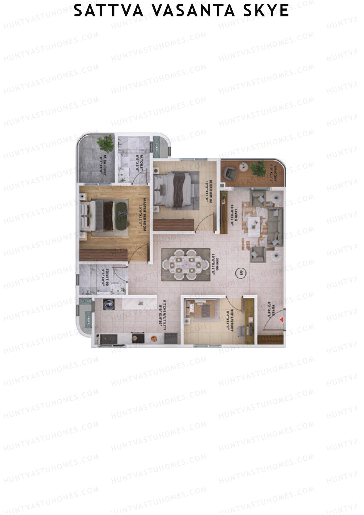 Sattva Vasanta Skye Block A Wing 7 Unit 3 (Type 7) Floor Plan
