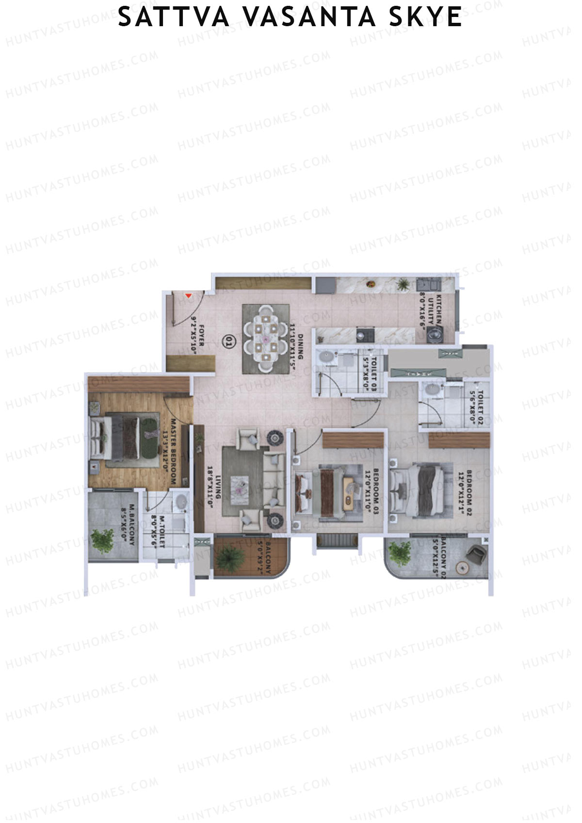 Sattva Vasanta Skye Block A Wing 8 Unit 1 (Type 7) Floor Plan