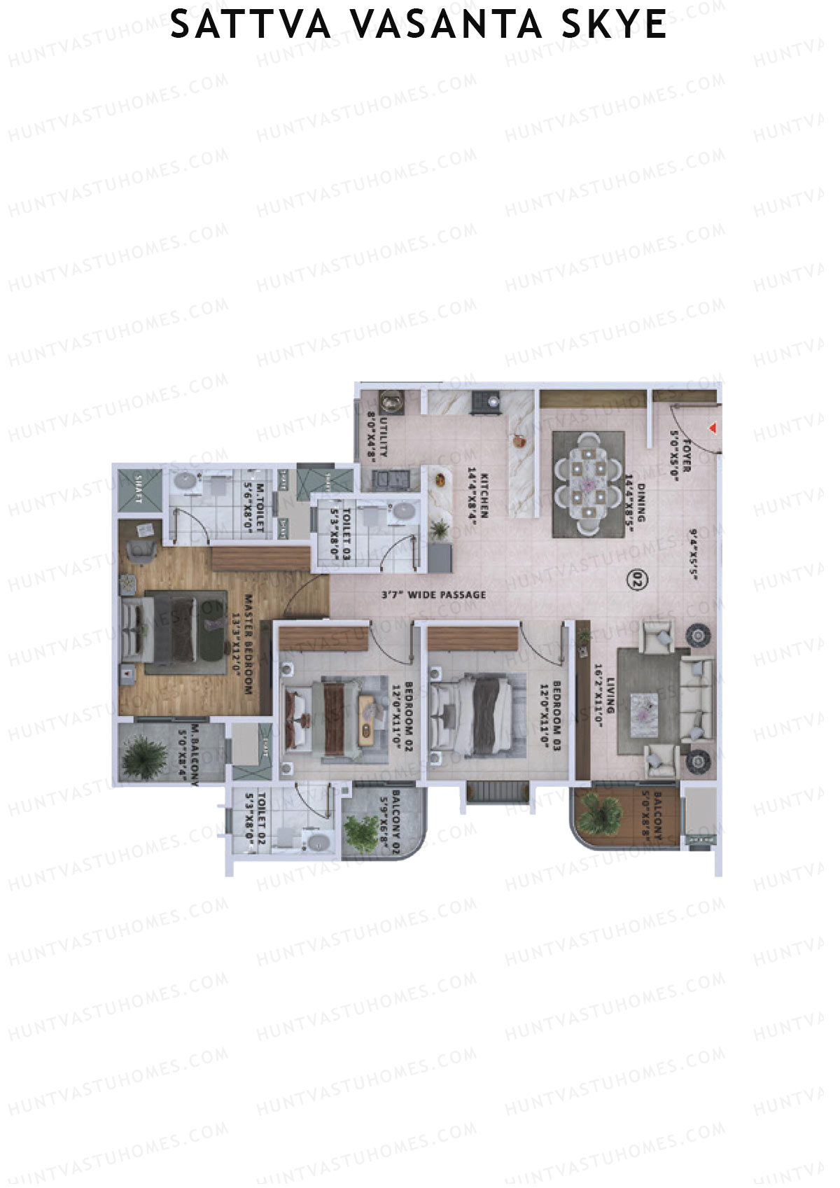 Sattva Vasanta Skye Block A Wing 8 Unit 2 (Type 8) Floor Plan