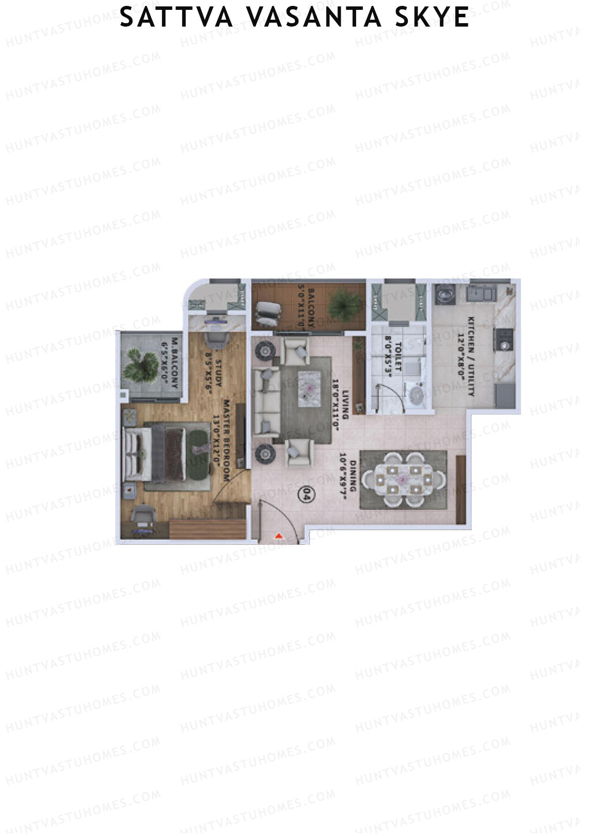 Sattva Vasanta Skye Block A Wing 8 Unit 4 (Type 1) Floor Plan