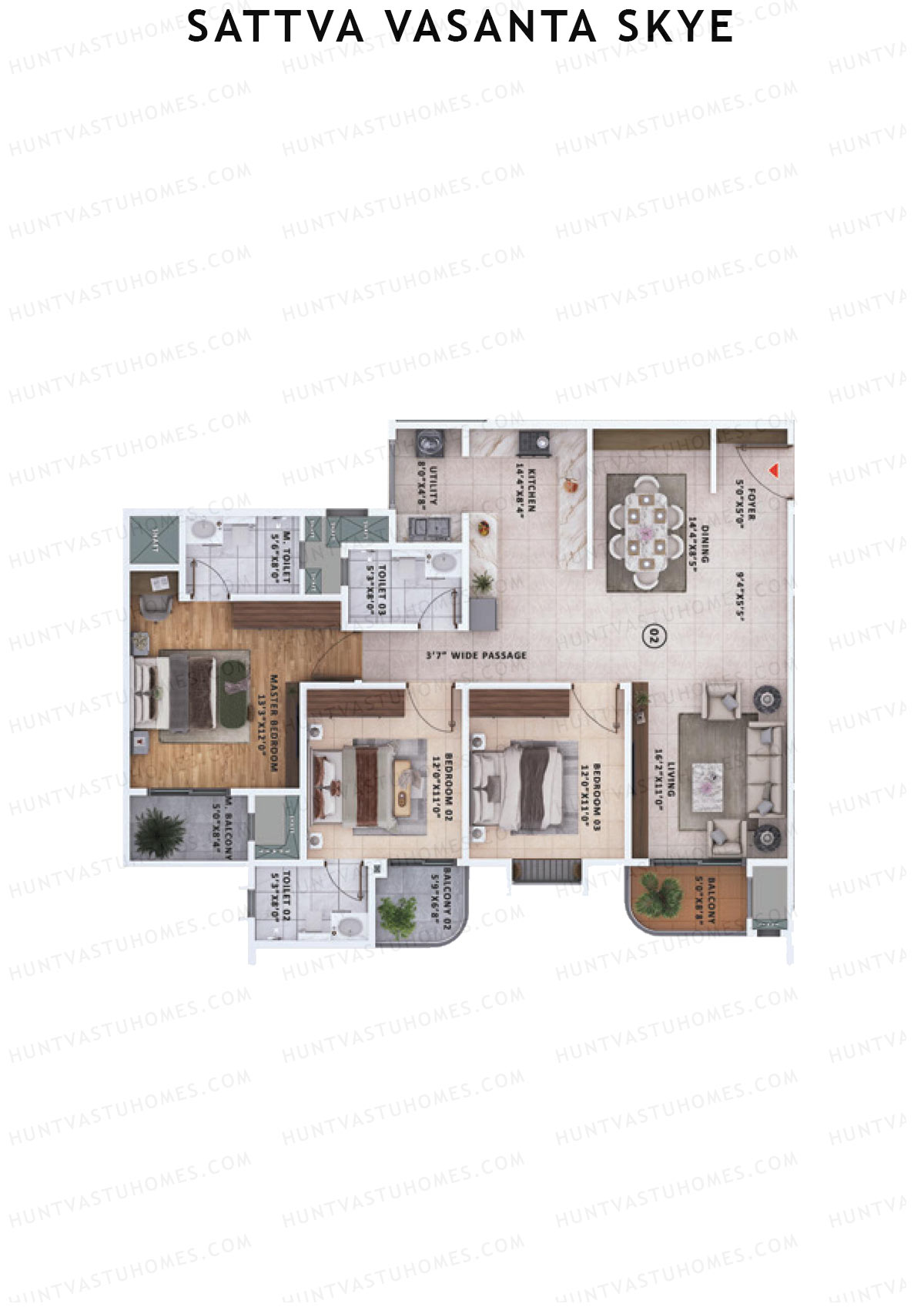 Sattva Vasanta Skye Block B Wing 10 Unit 2 (Type 8) Floor Plan
