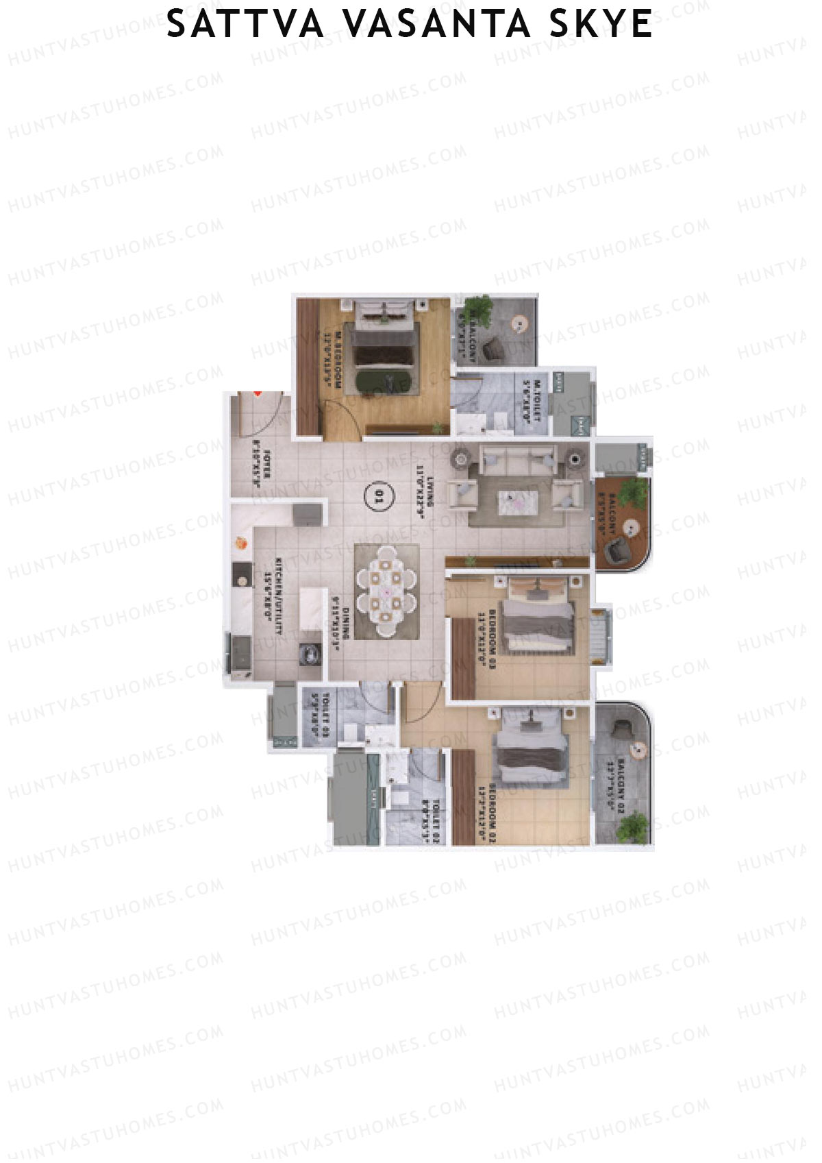 Sattva Vasanta Skye Block B Wing 12 Unit 1 (Type 10) Floor Plan