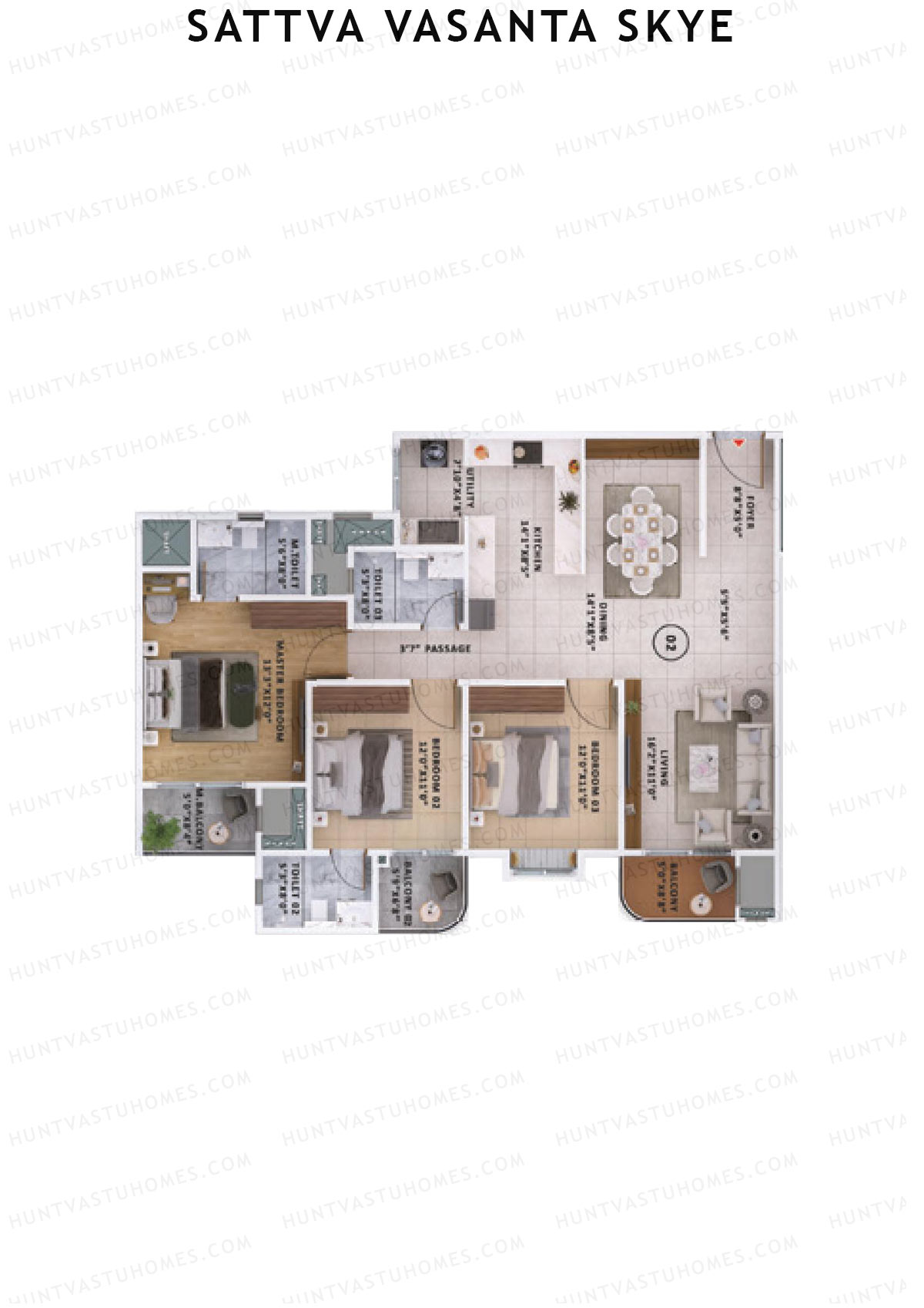 Sattva Vasanta Skye Block B Wing 12 Unit 2 (Type 11) Floor Plan