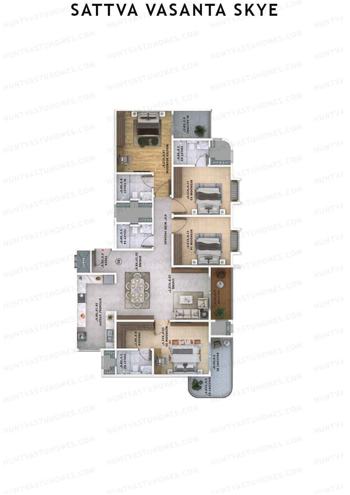 Sattva Vasanta Skye Block B Wing 13 Unit 1 (Type 1) Floor Plan