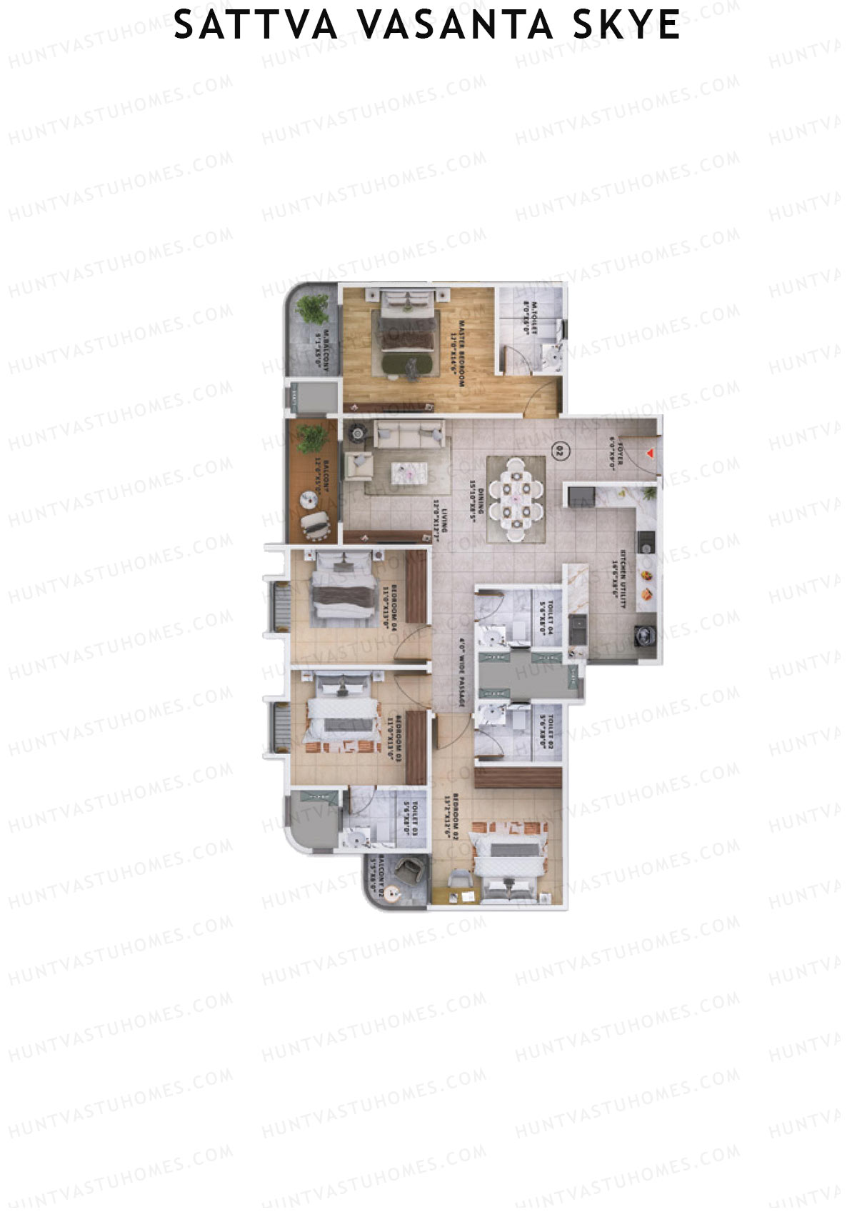 Sattva Vasanta Skye Block C Wing 14 Unit 2 (Type 2A) Floor Plan
