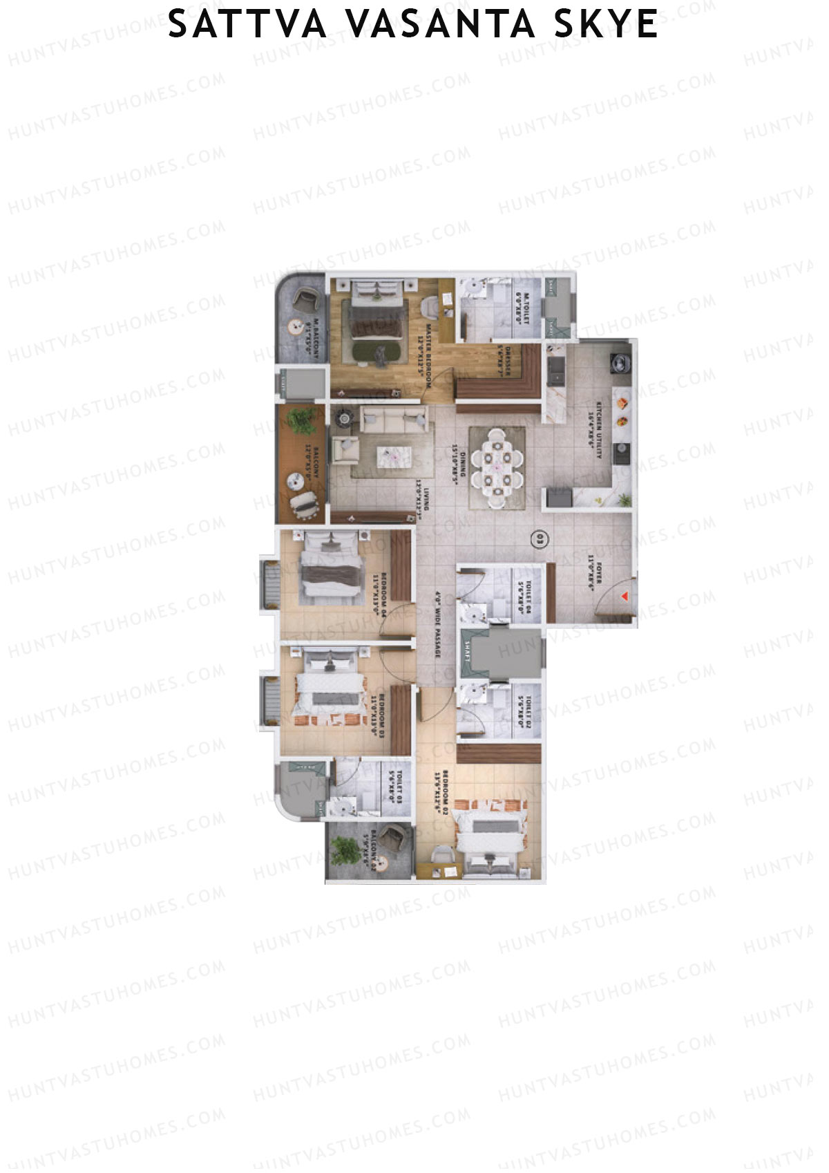Sattva Vasanta Skye Block C Wing 14 Unit 3 (Type 3A) Floor Plan