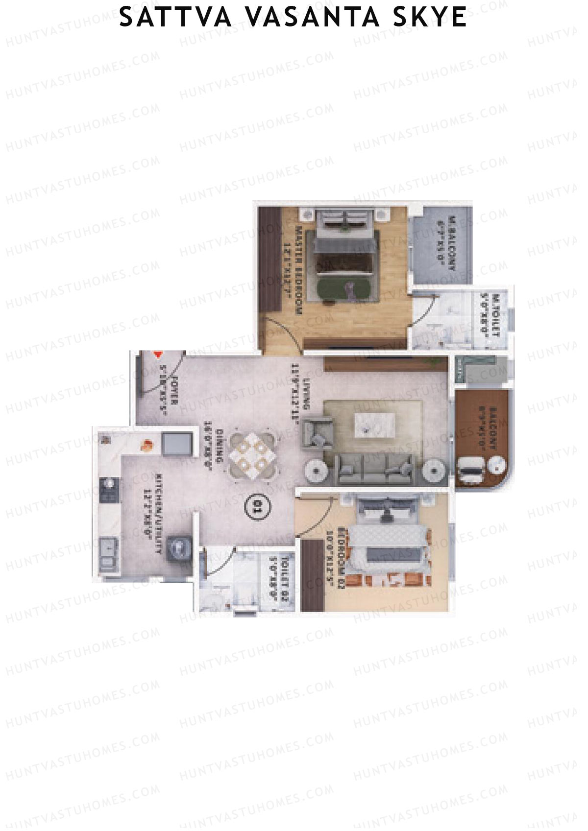 Sattva Vasanta Skye Block C Wing 15 Unit 1 (Type 1) Floor Plan