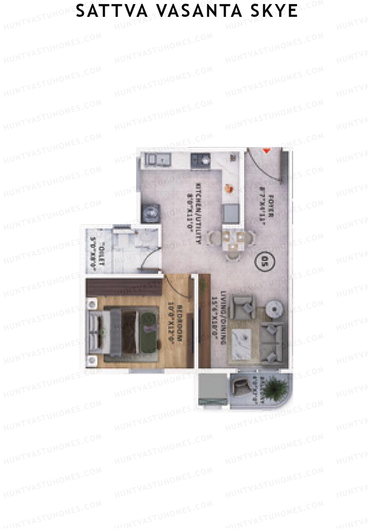 Sattva Vasanta Skye Block C Wing 15 Unit 3 (Type 1) Floor Plan