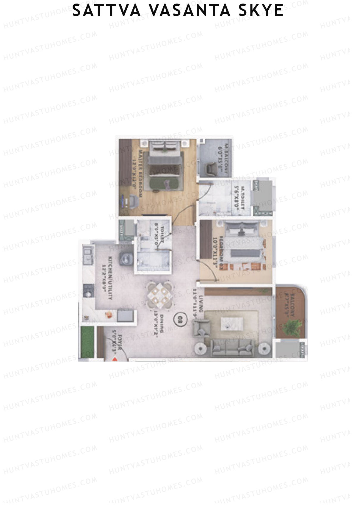 Sattva Vasanta Skye Block C Wing 15 Unit 8 (Type 2) Floor Plan