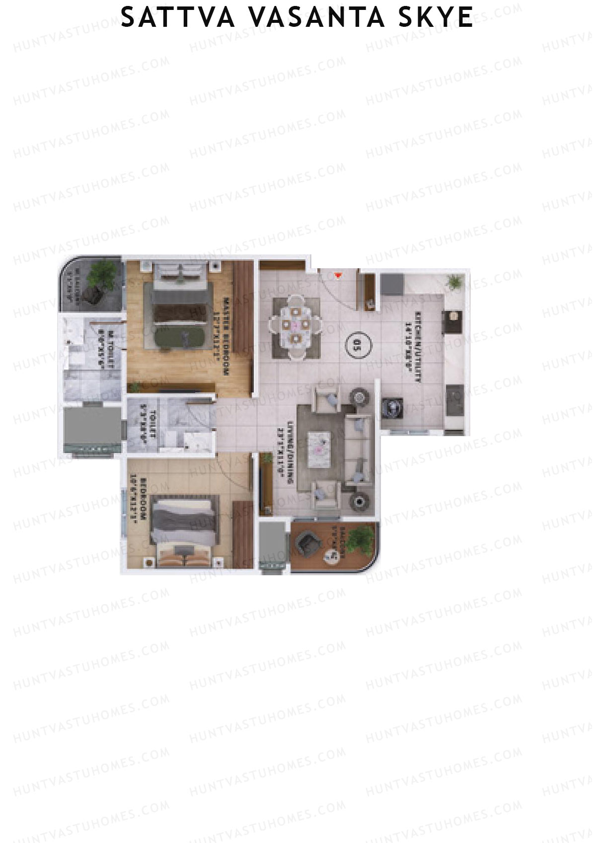 Sattva Vasanta Skye Block C Wing 16 Unit 5 (Type 3) Floor Plan
