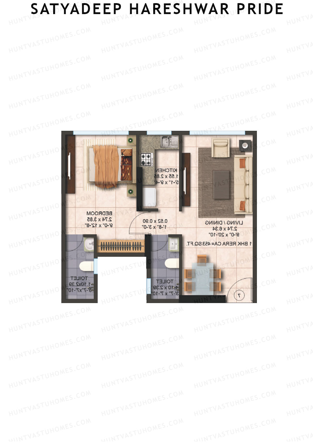 Satyadeep Hareshwar Pride, Tower A, Unit 9, 1BHK, Carpet Area 453   sq ft 