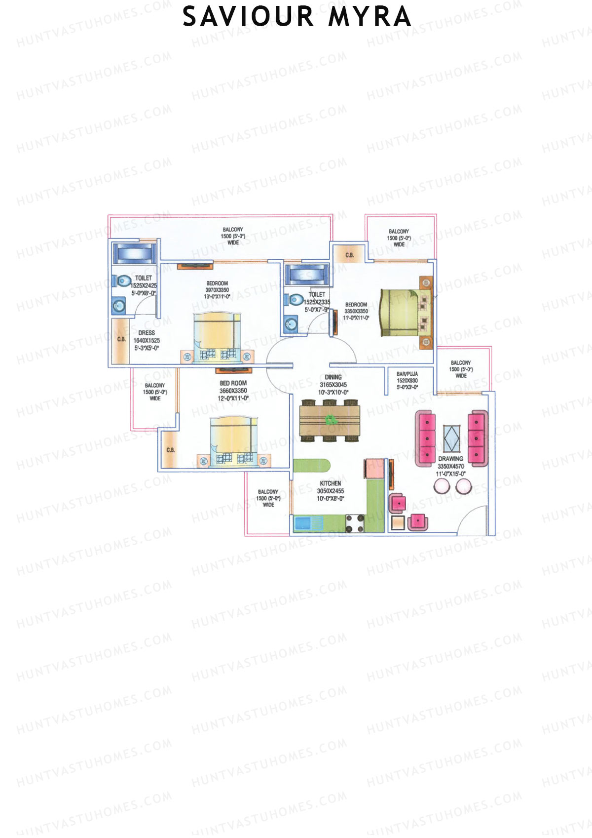 Saviour Myra, Block Myra, Unit 1, 3BHK, Super Area 1535   sq ft 