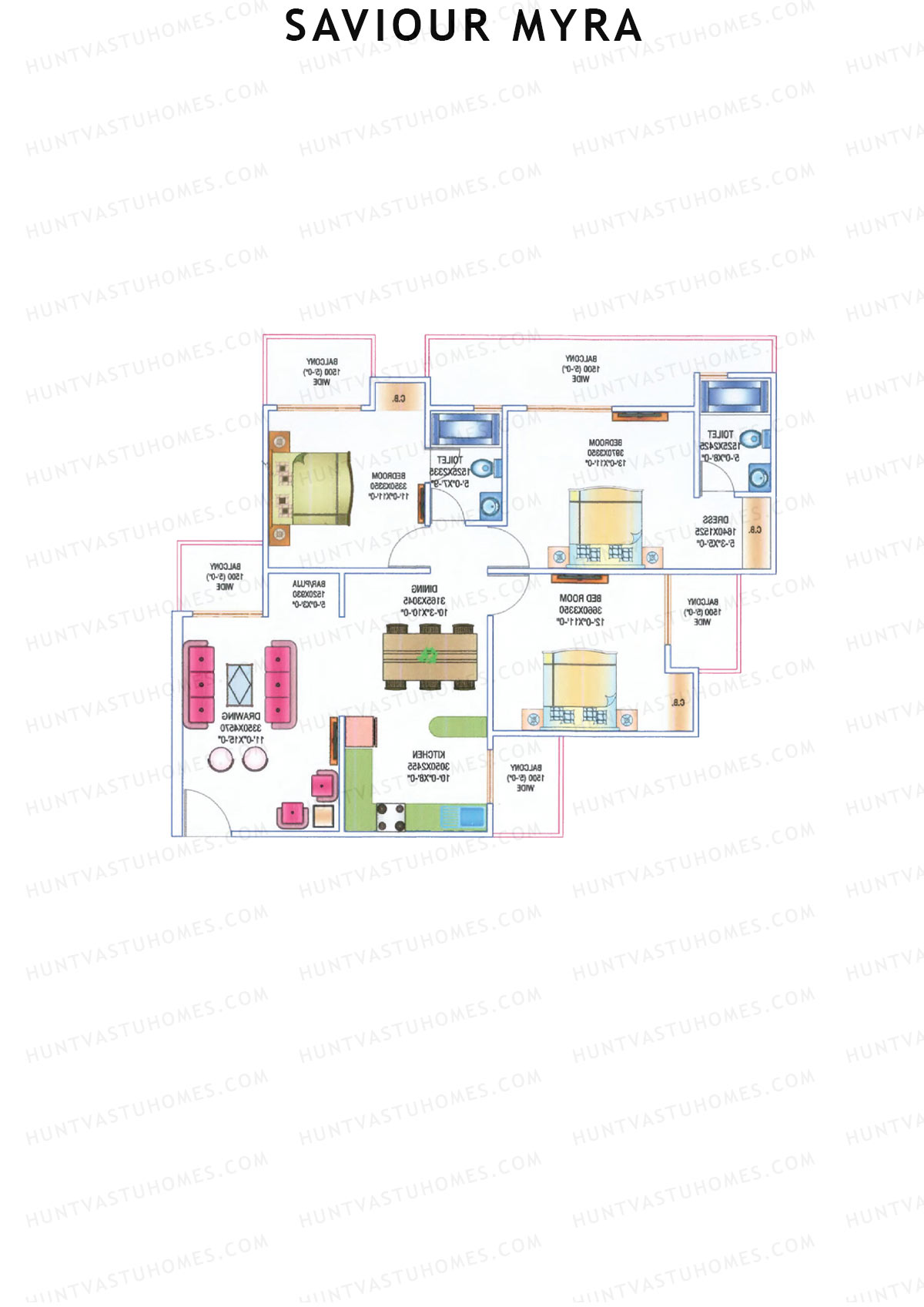 Saviour Myra, Block Myra, Unit 2, 3BHK, Super Area 1535   sq ft 