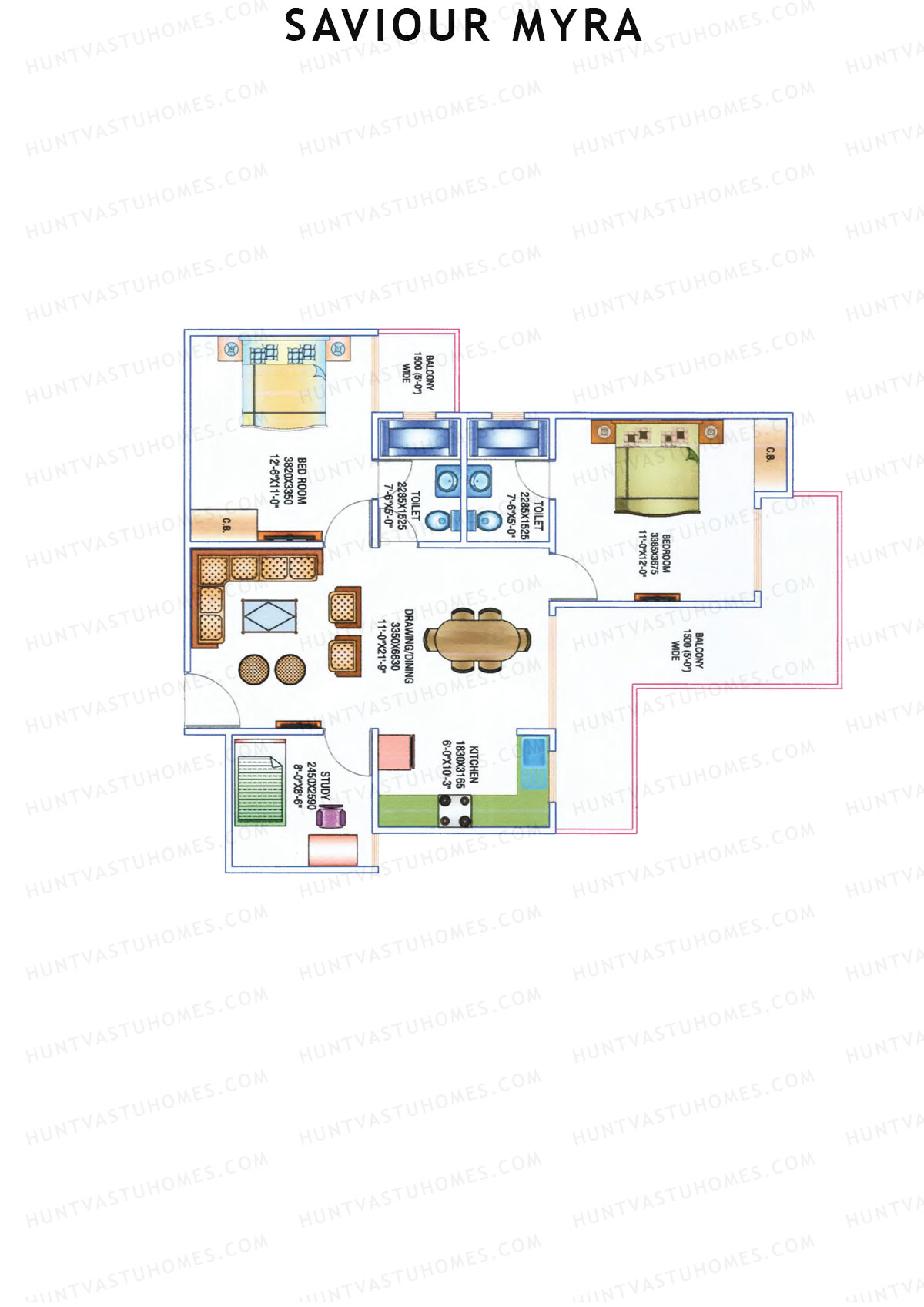 Saviour Myra, Block Myra, Unit 3, 2BHK, Super Area 1235   sq ft 