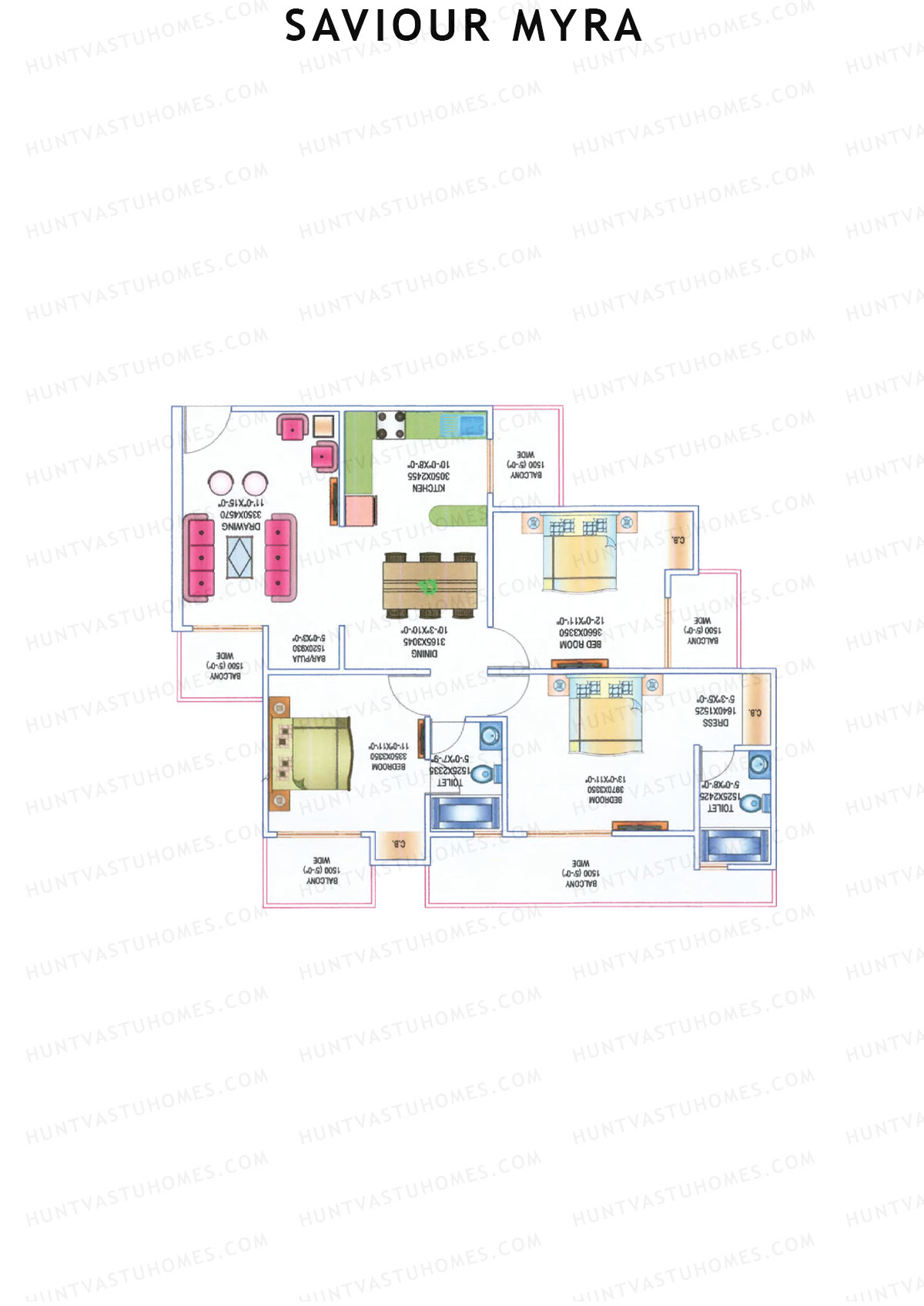 Saviour Myra, Block Myra, Unit 4, 3BHK, Super Area 1535   sq ft 