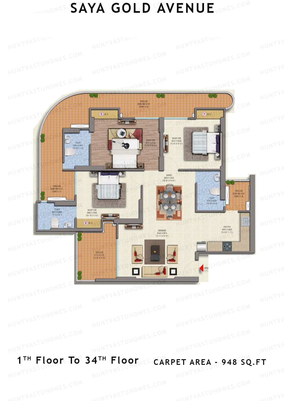 Saya Gold Avenue Tower SG8 Unit 3 Floor Plan
