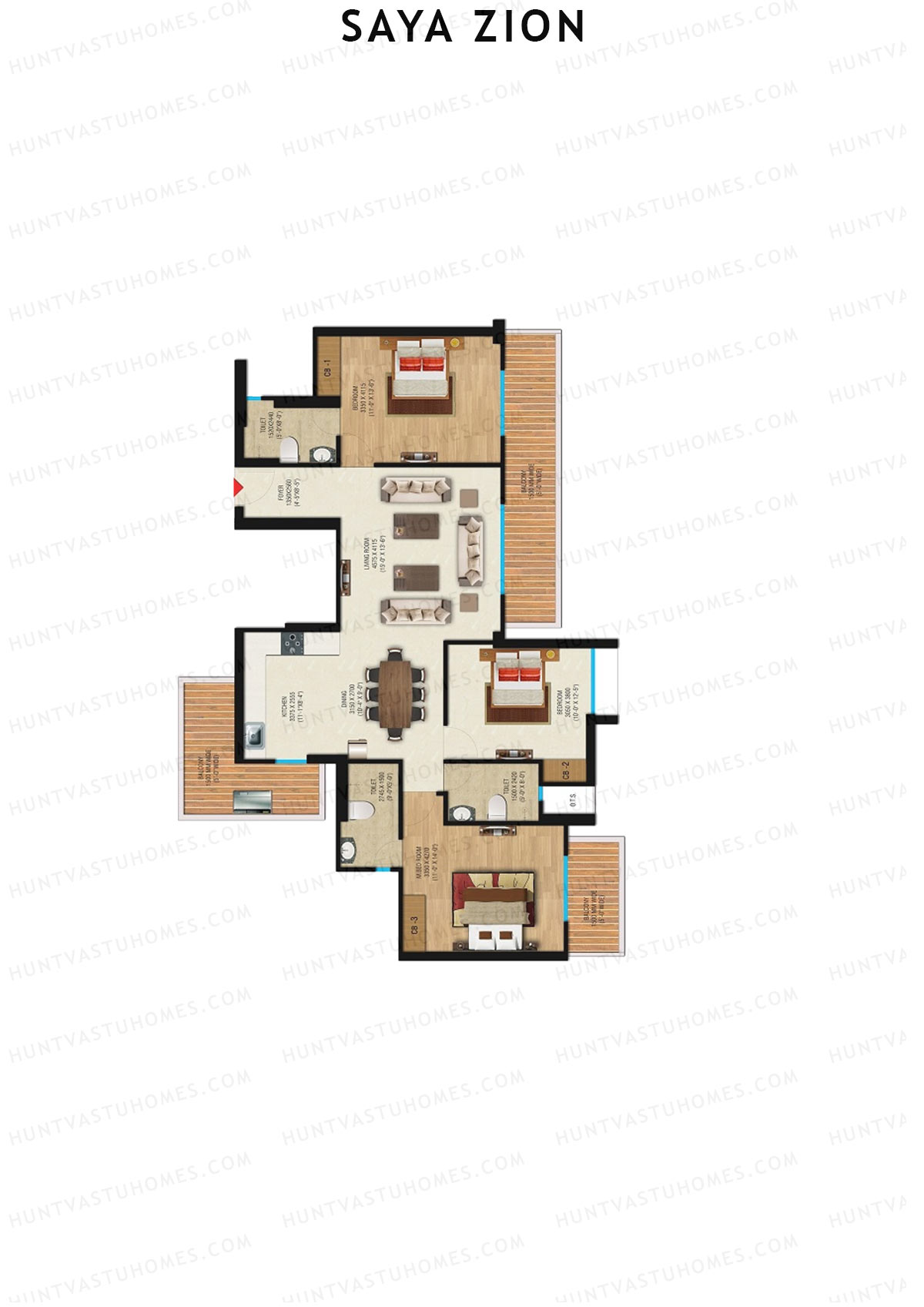Saya Zion Tower H Unit 32 (Type SZ-3A) Floor Plan