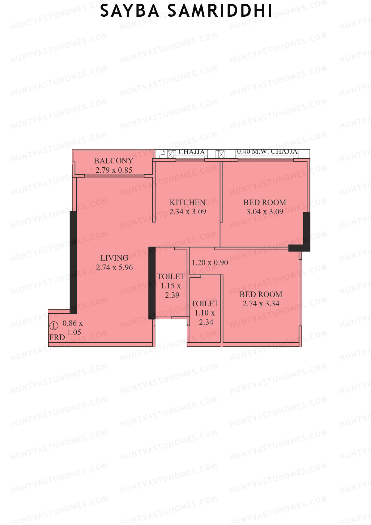 Sayba Samriddhi, Tower A, Unit 1, 2BHK, Carpet Area 585   sq ft 