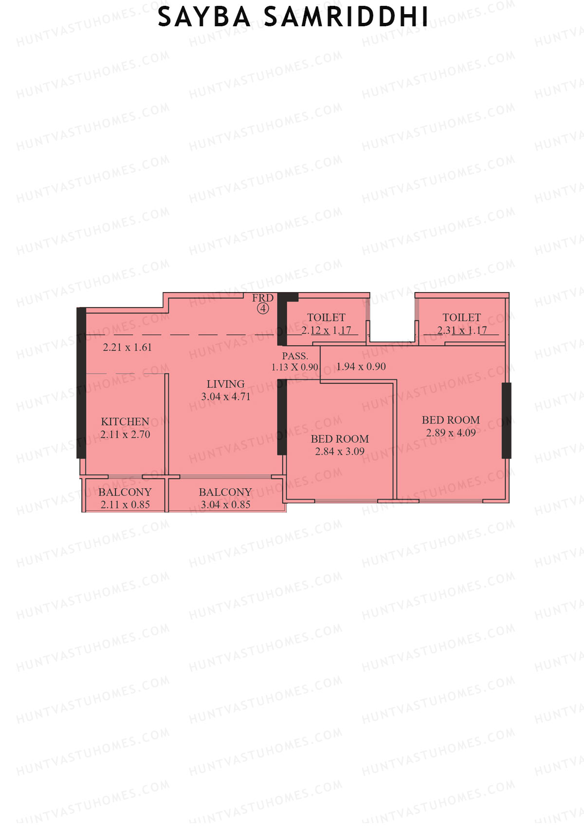 Sayba Samriddhi, Tower A, Unit 4, 2BHK, Carpet Area 637   sq ft 