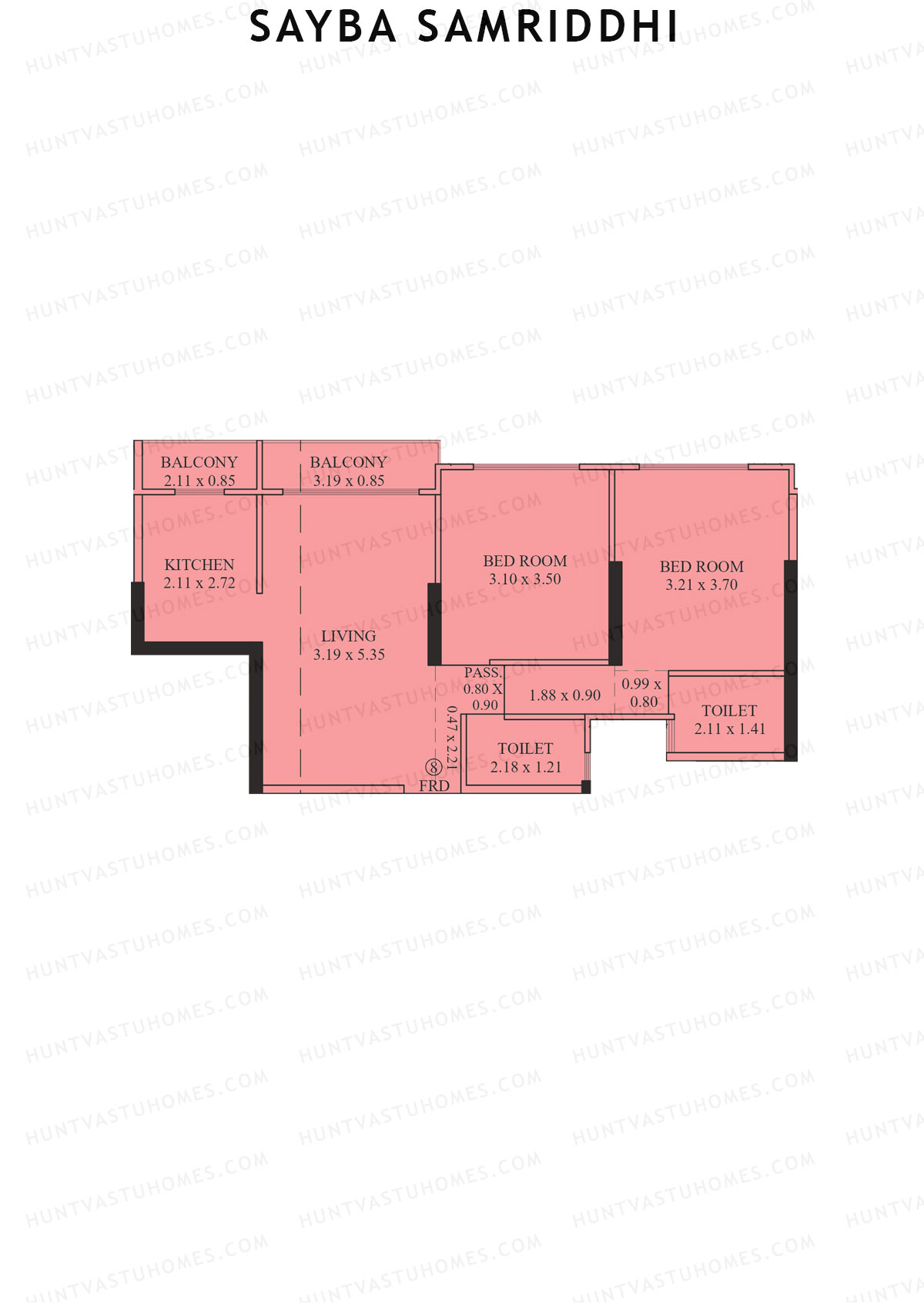 Sayba Samriddhi, Tower A, Unit 8, 2BHK, Carpet Area 678   sq ft 