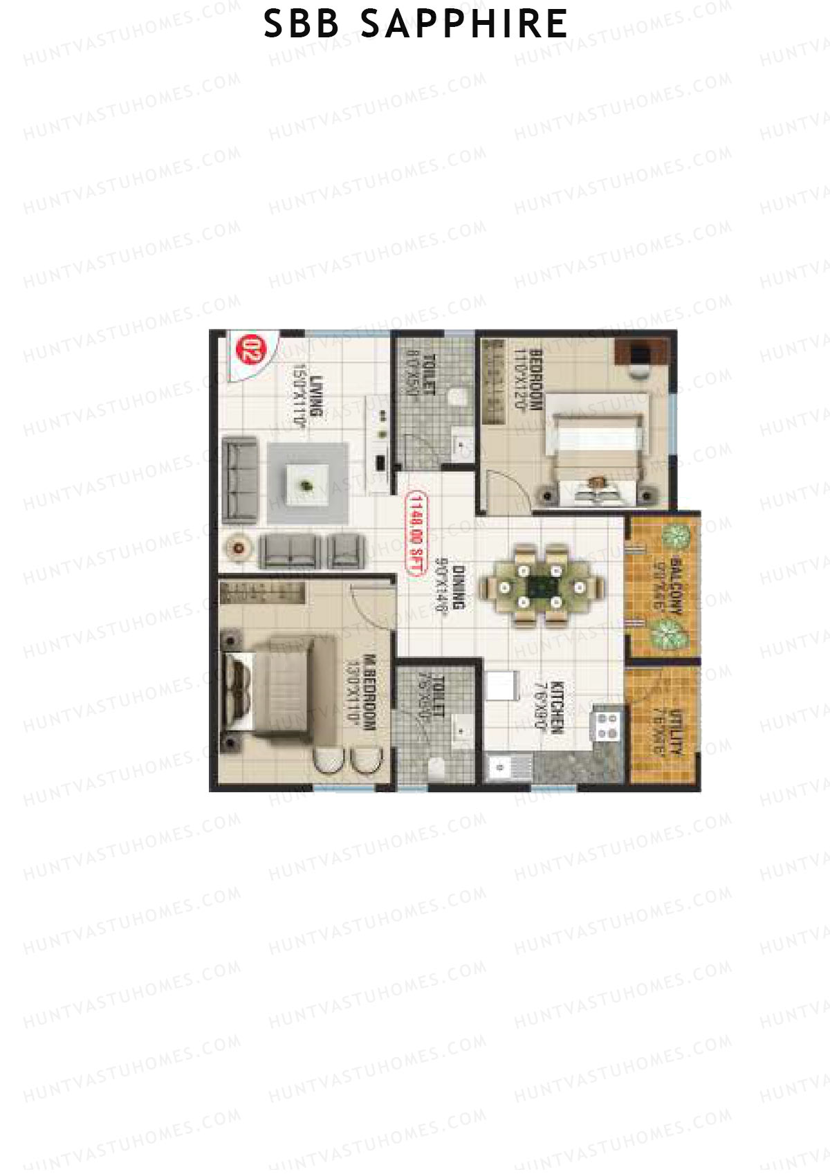 SBB Sapphire Block A Unit 3 Floor Plan