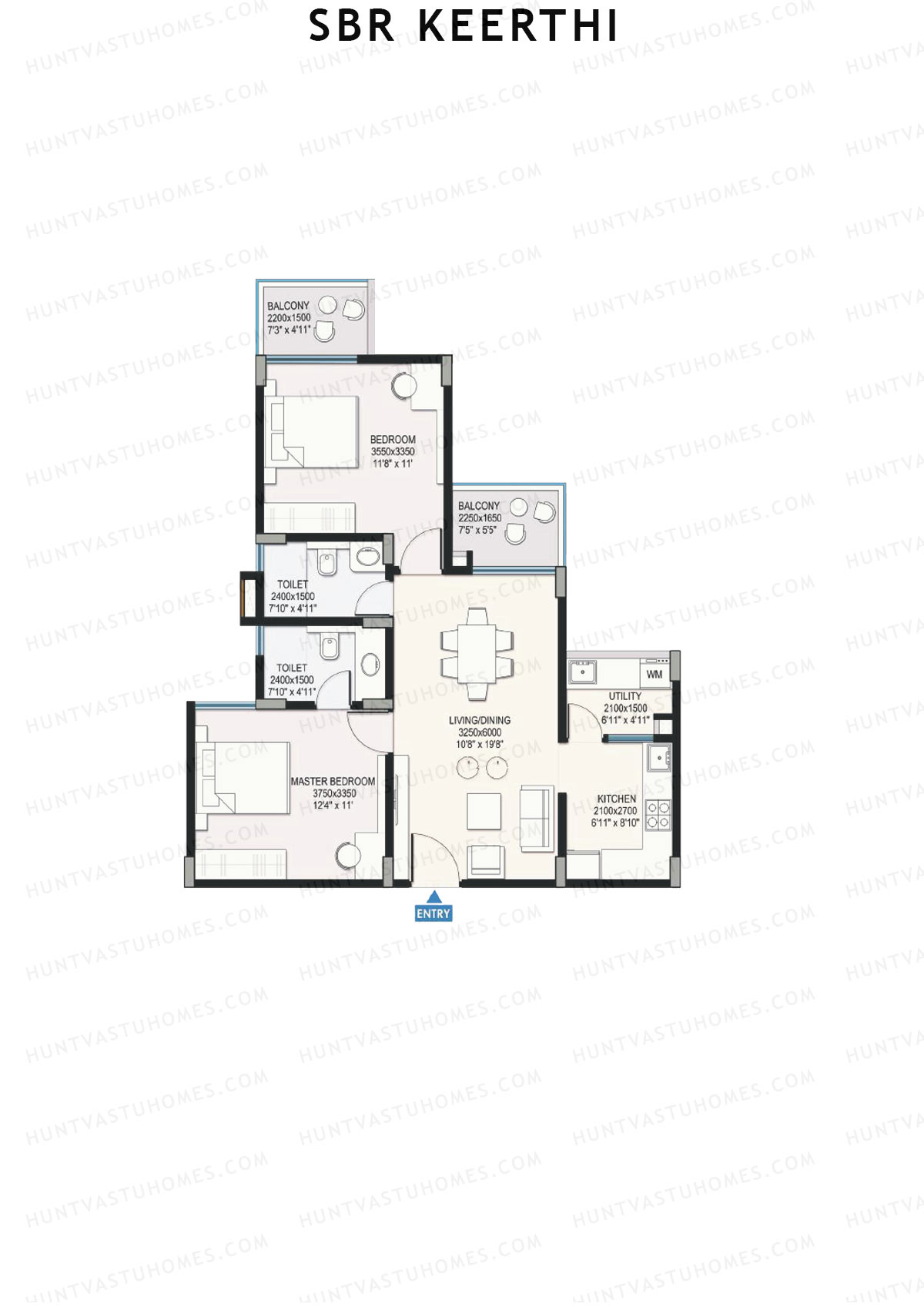 SBR Keerthi, Tower A, Unit 7 (Type 6B), 2BHK, Super Area 1132   sq ft 