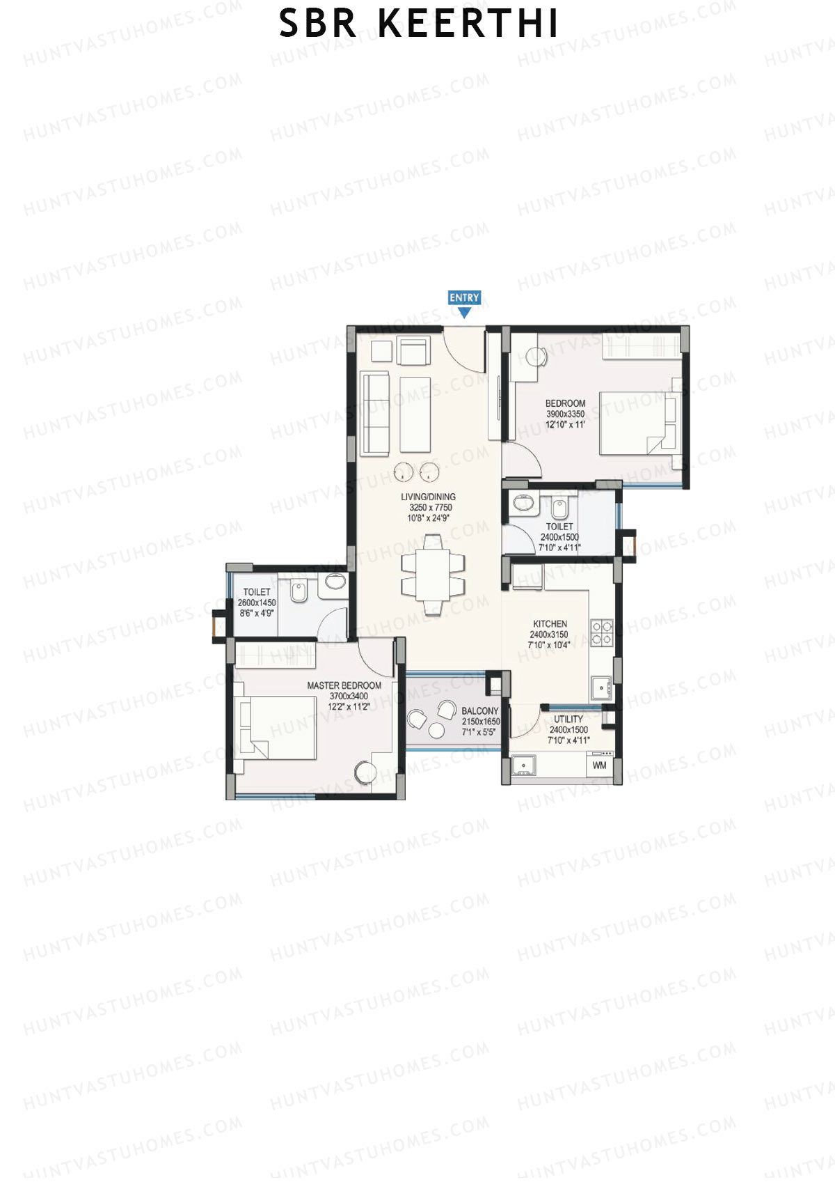 SBR Keerthi, Tower B, Unit 4 (Type 2A), 2BHK, Super Area 1199   sq ft 