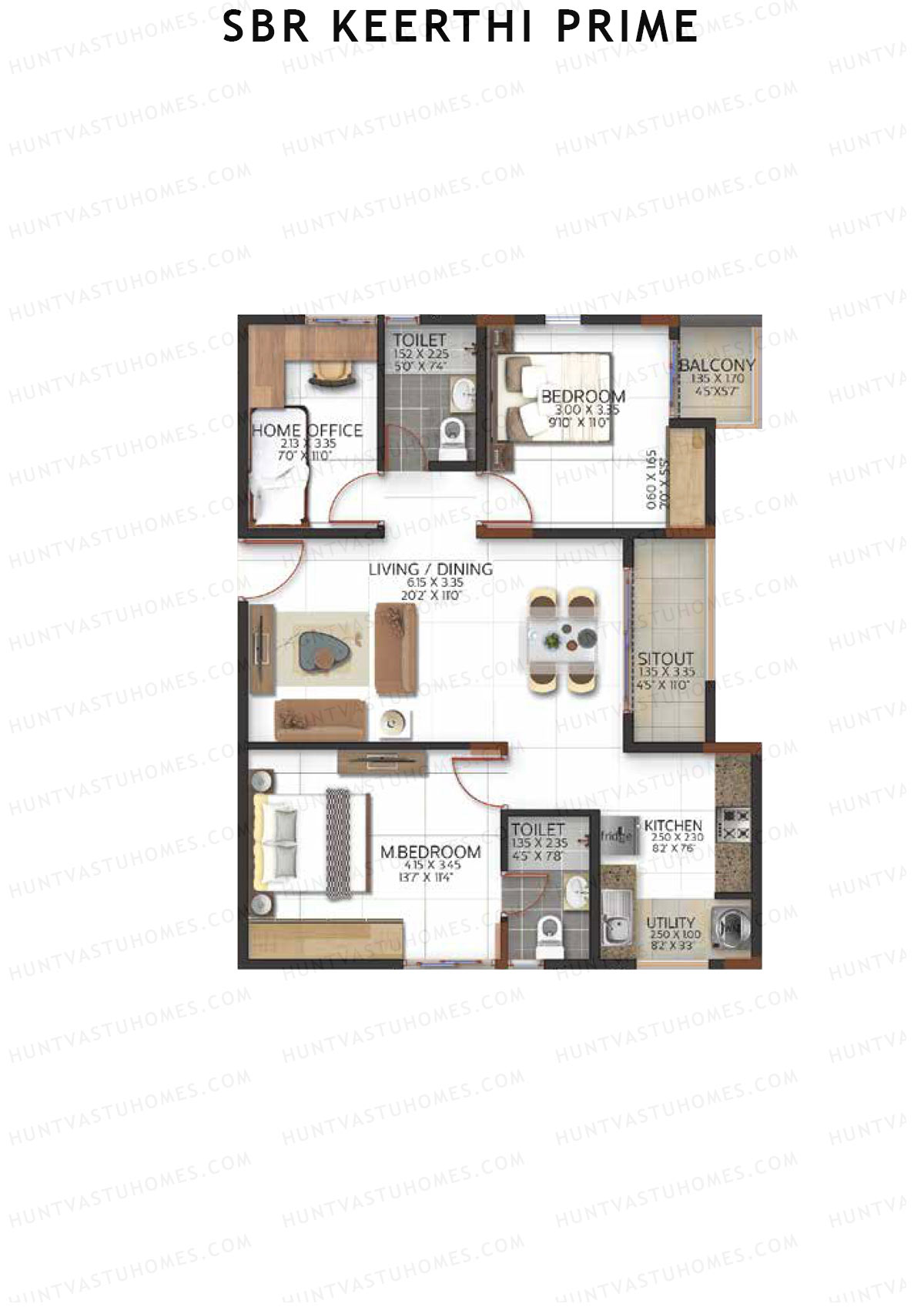 SBR Keerthi Prime Tower A Unit 2 (Type 2C) Floor Plan