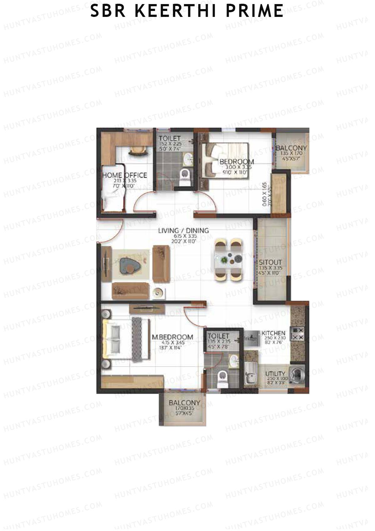 SBR Keerthi Prime Tower A Unit 4 (Type 2C1) Floor Plan