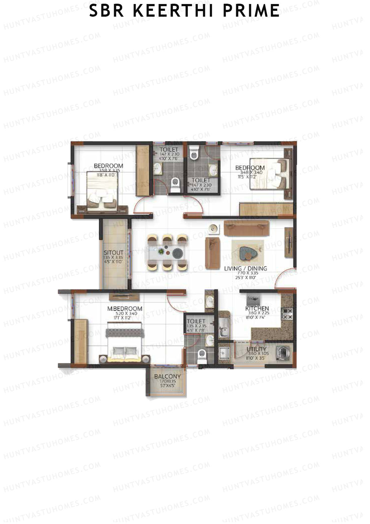 SBR Keerthi Prime Tower A Unit 5 (Type 1E) Floor Plan