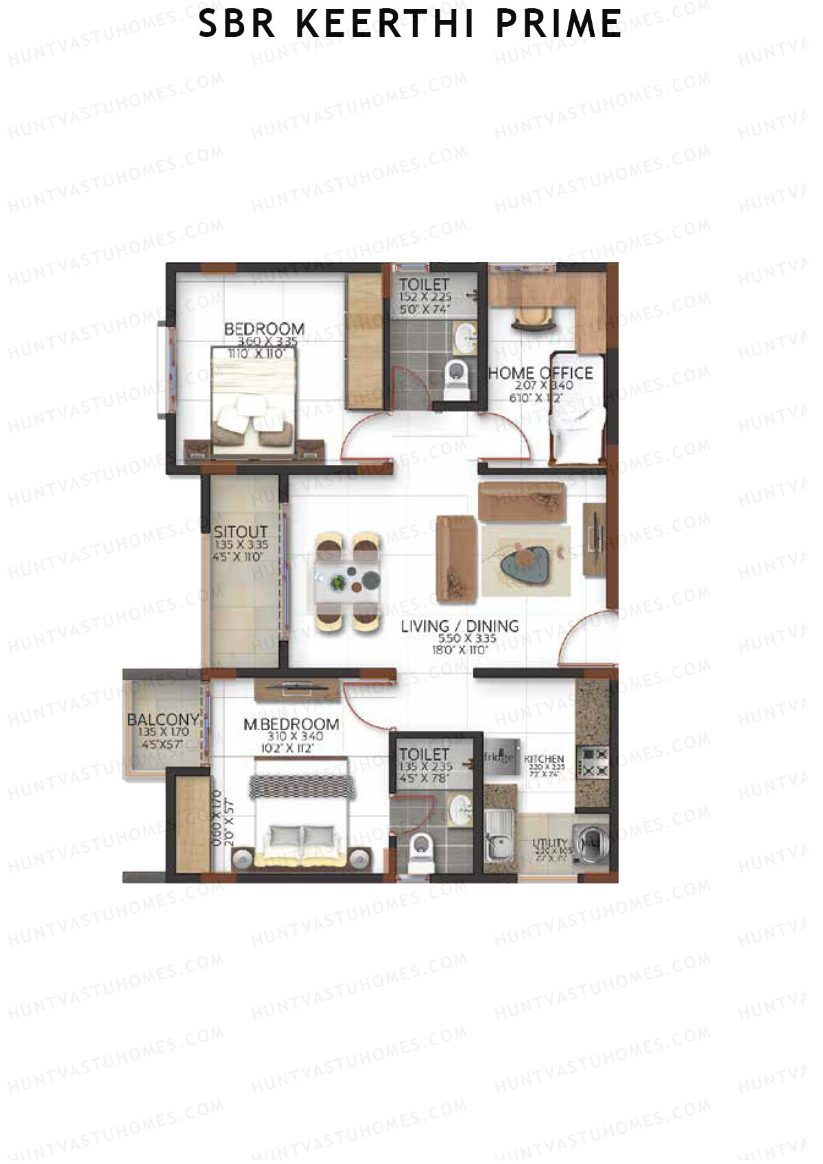 SBR Keerthi Prime Tower A Unit 6 (Type 2D1) Floor Plan