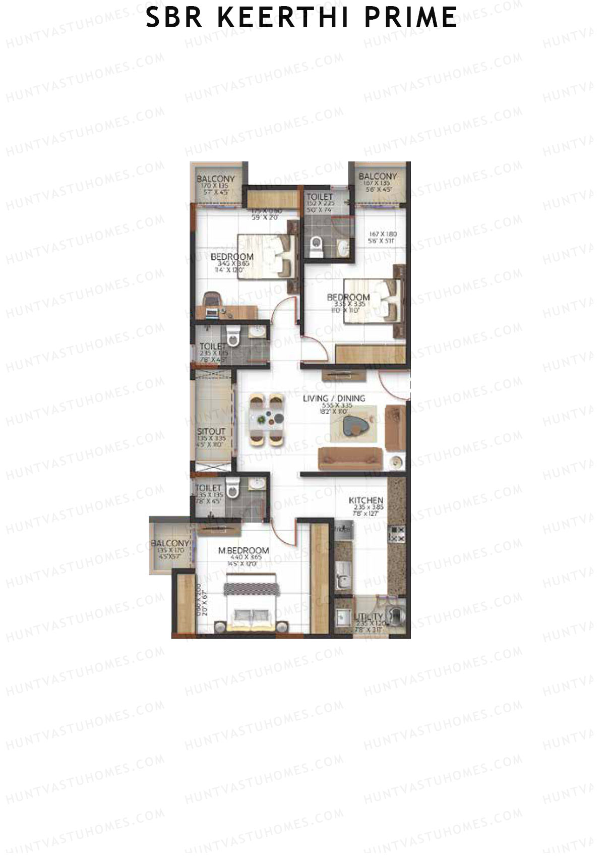 SBR Keerthi Prime Tower B Unit 11 (Type 1C) Floor Plan