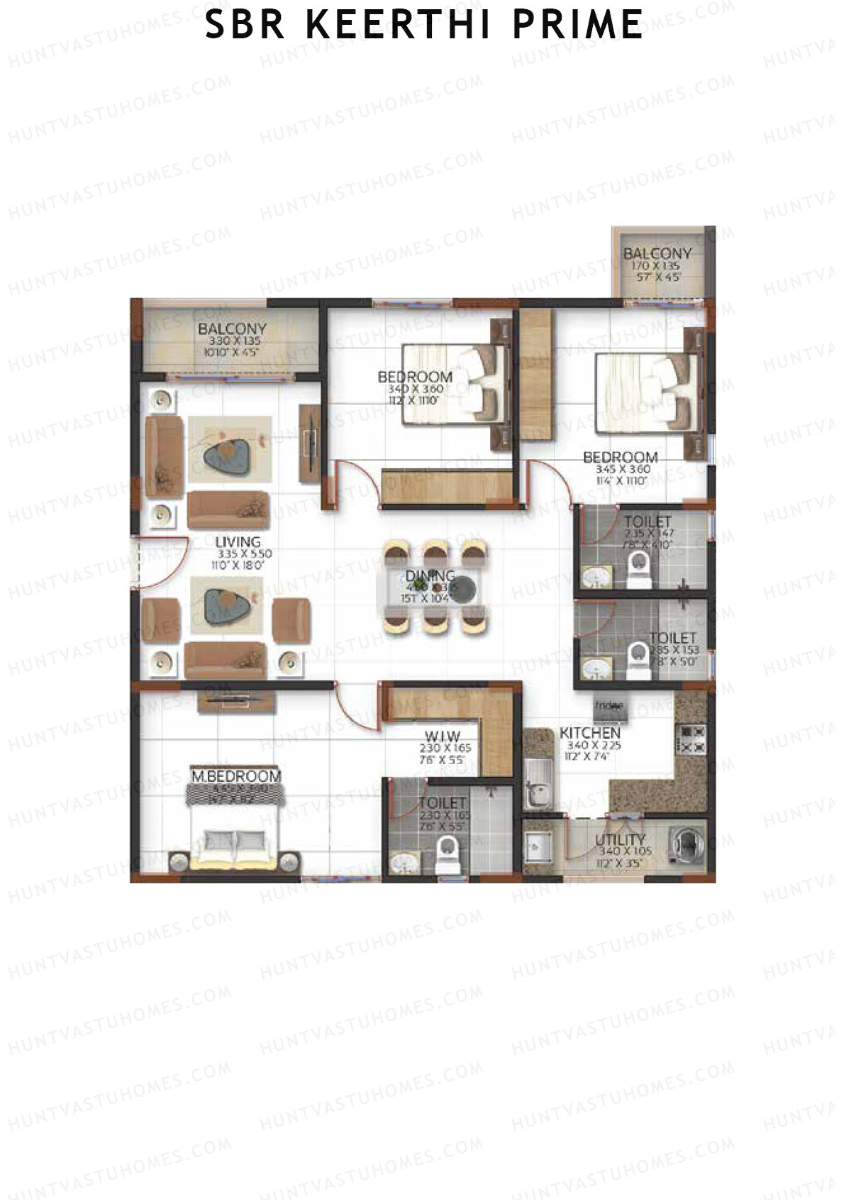 SBR Keerthi Prime Tower B Unit 1 (Type 1A) Floor Plan