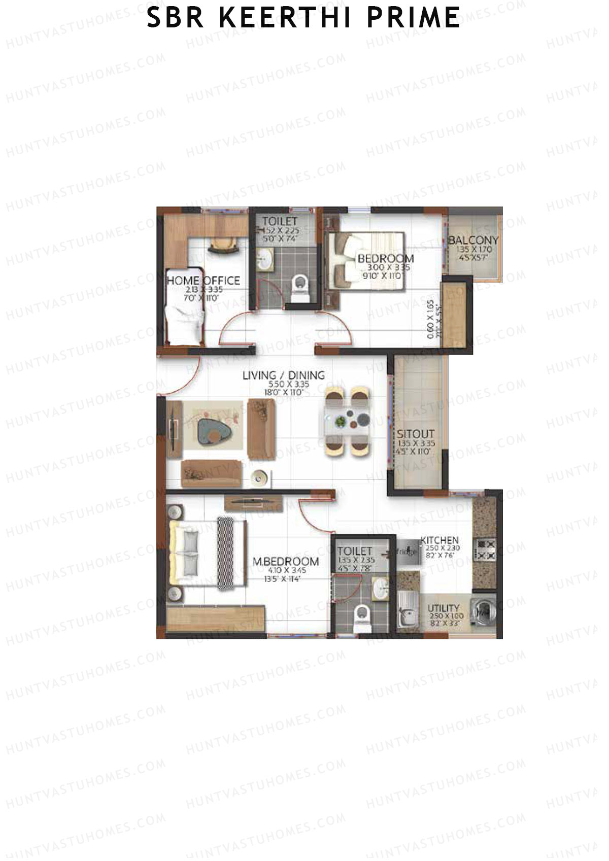 SBR Keerthi Prime Tower B Unit 3 (Type 2A) Floor Plan