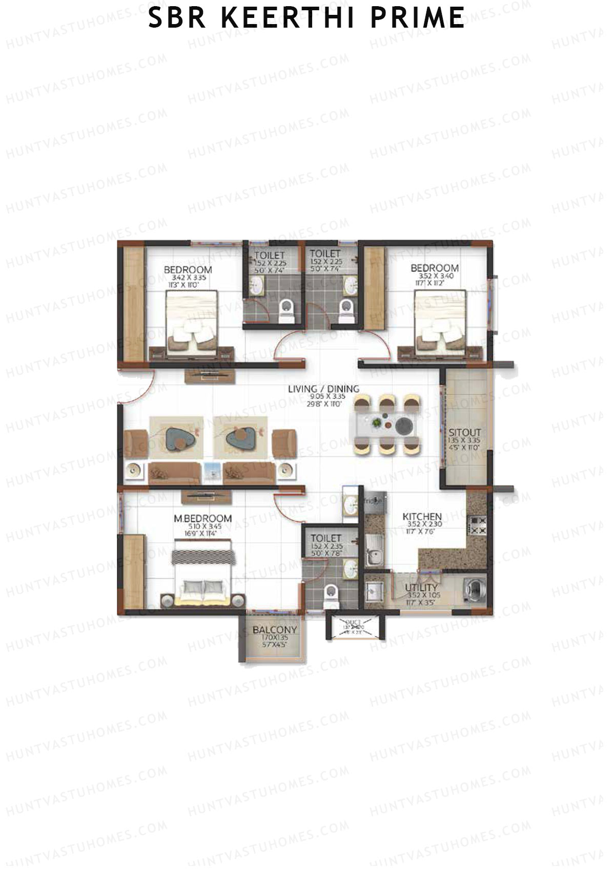 SBR Keerthi Prime Tower B Unit 6 (Type 1B) Floor Plan